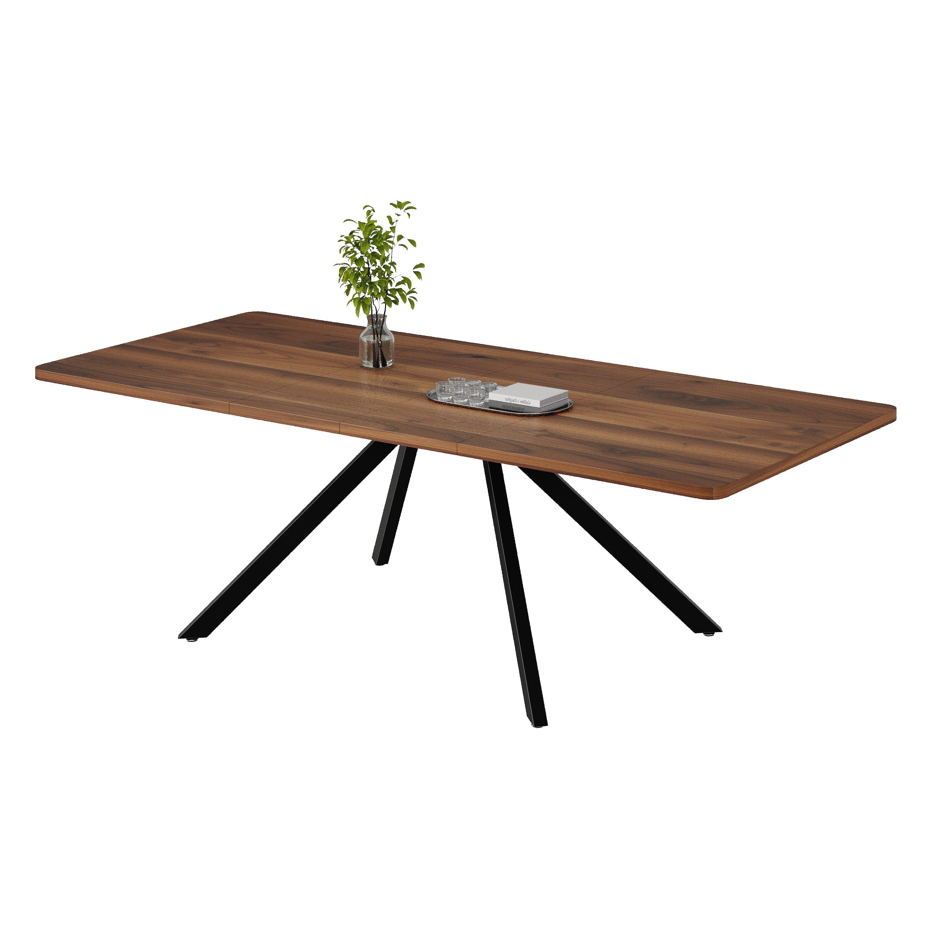 Extendable Dining Table 160-240cm 6-10 Seater Metal Legs - Walnut Color
