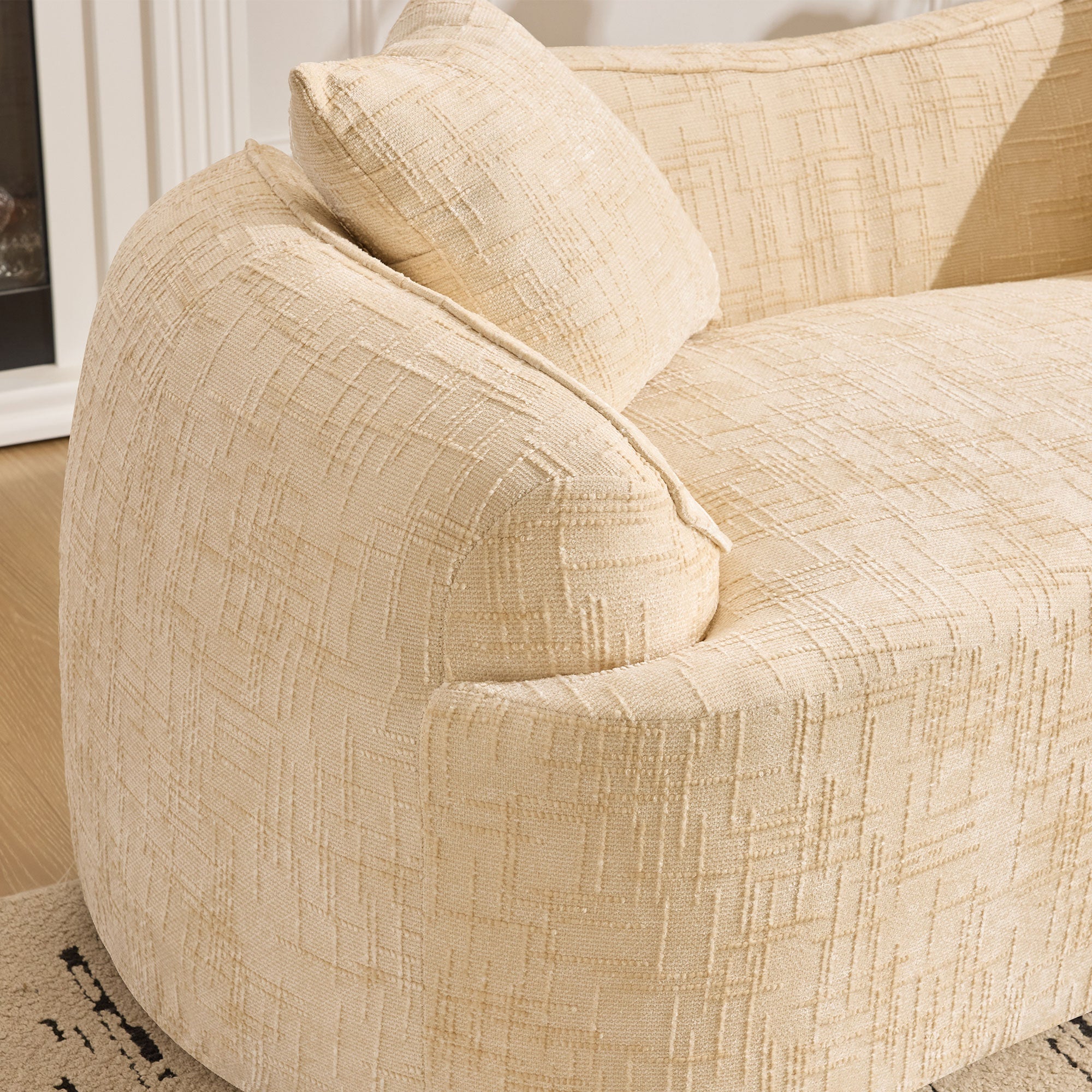 Curved Compression Sofa 2-Seater Armrests & Cushions - Beige