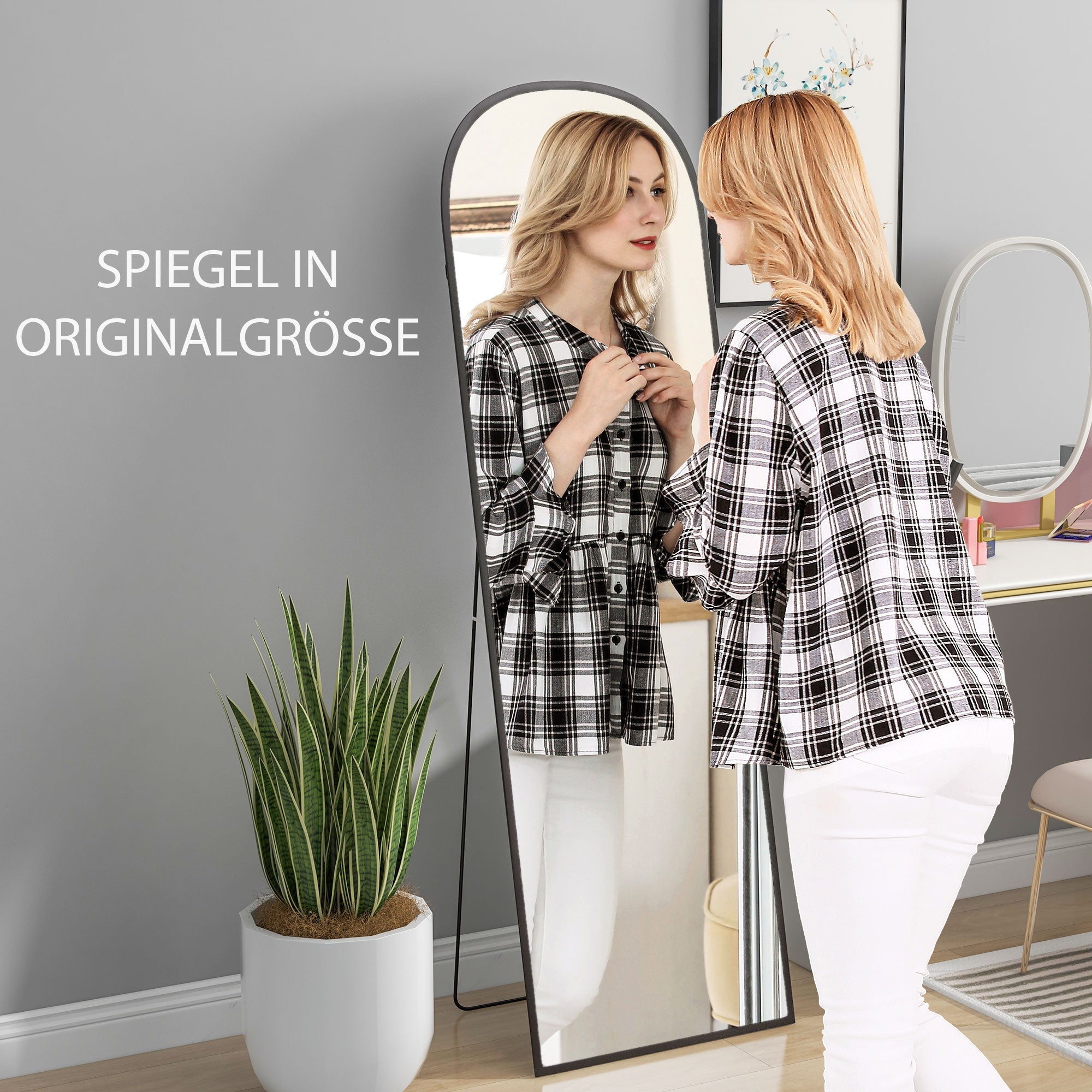 Full Length Mirror, Standing, Aluminum Alloy Frame, Black