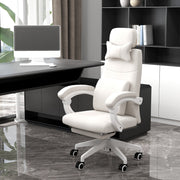 Linen-Look Office Chair 160° Reclining Back Footrest White