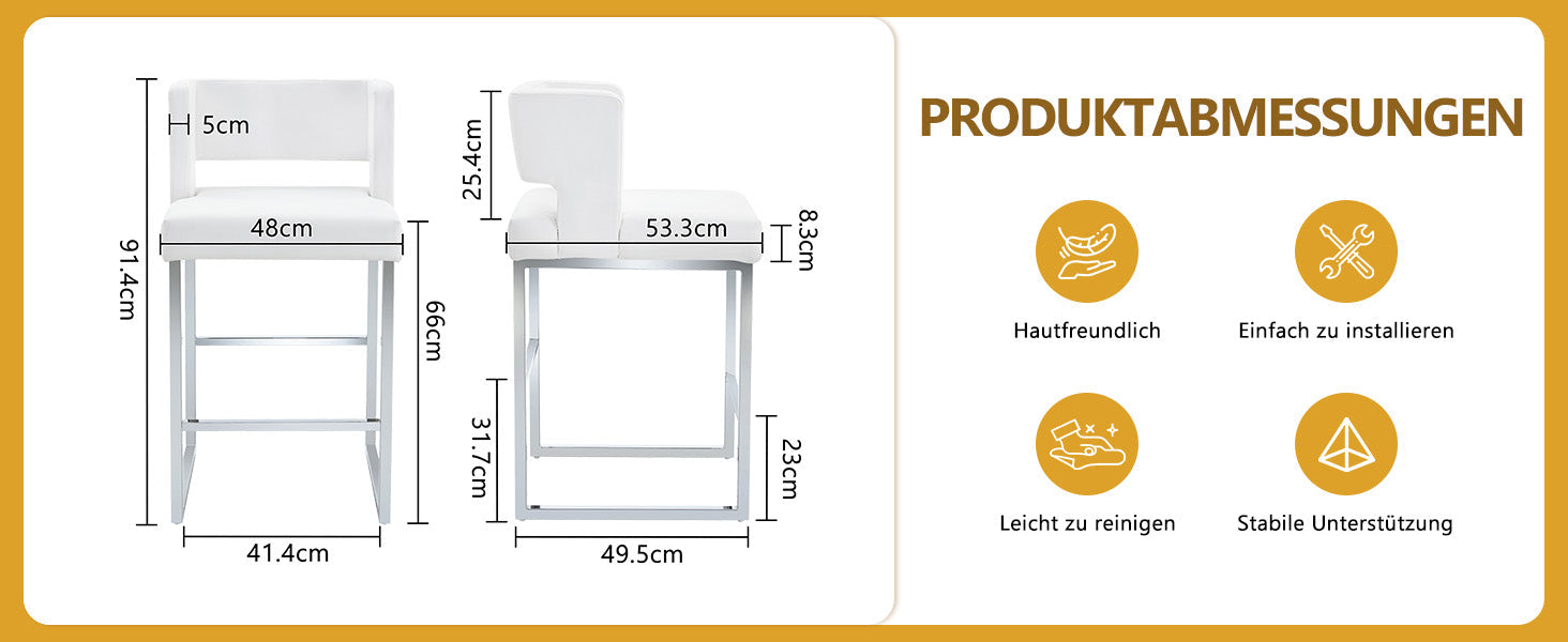 Bar Stools 2-Pack Nordic Style Modern Square Design Silver Metal Legs