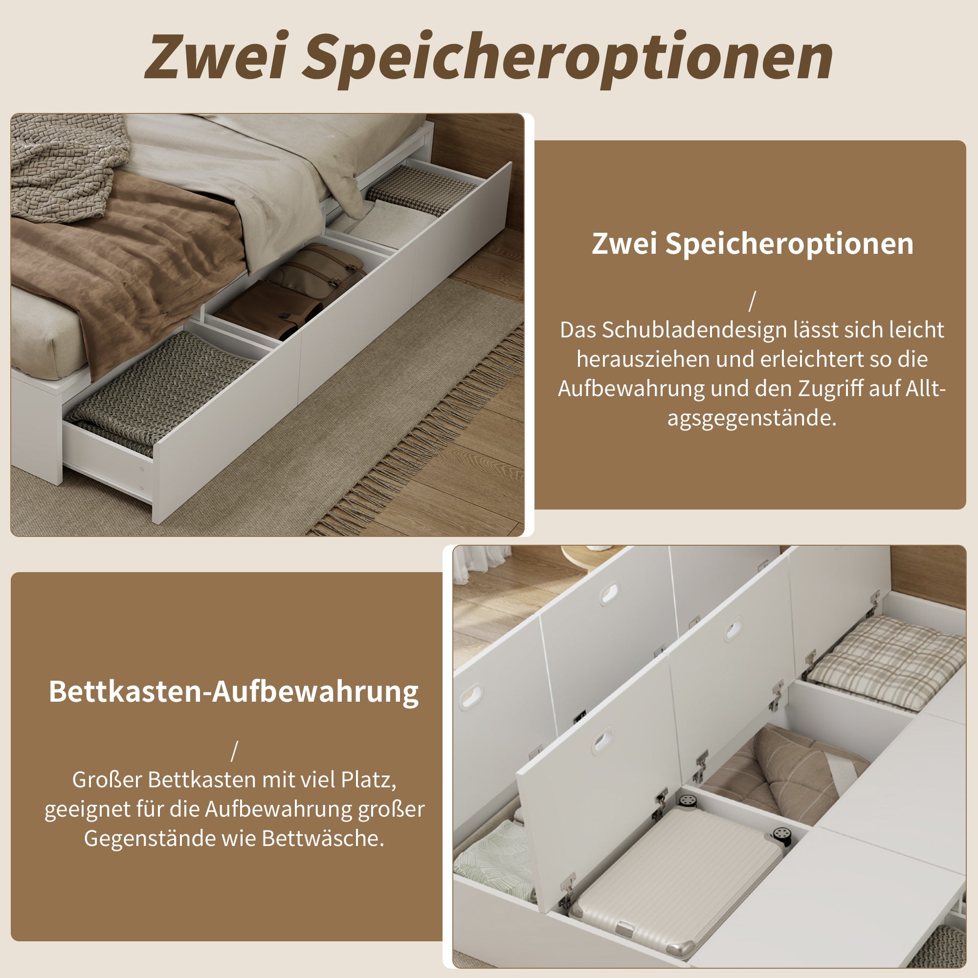 Solid Wood Storage Bed 140x200cm Pallet Drawers - White