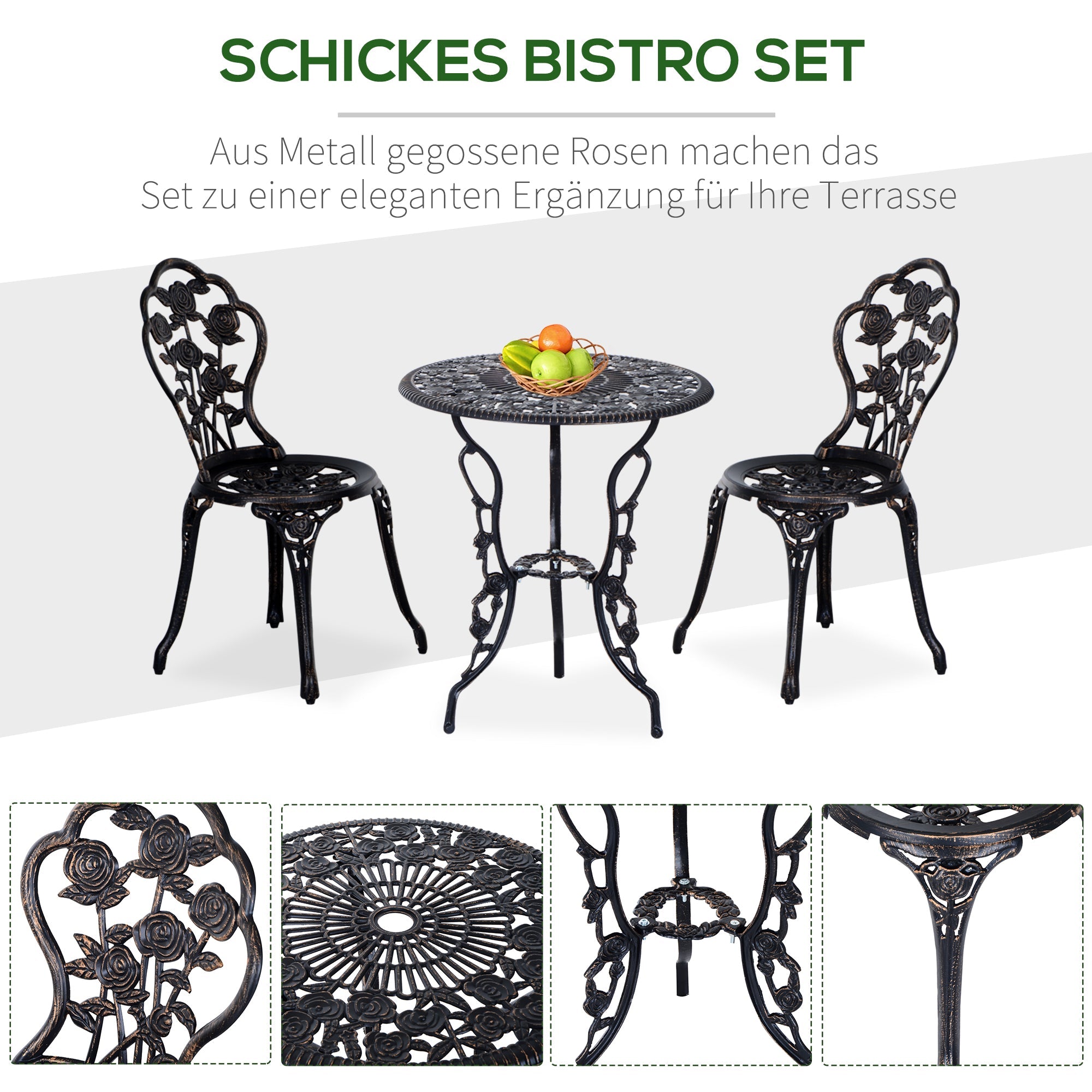 Garden Furniture Set 2-Person Balcony Table & Chair Bronze