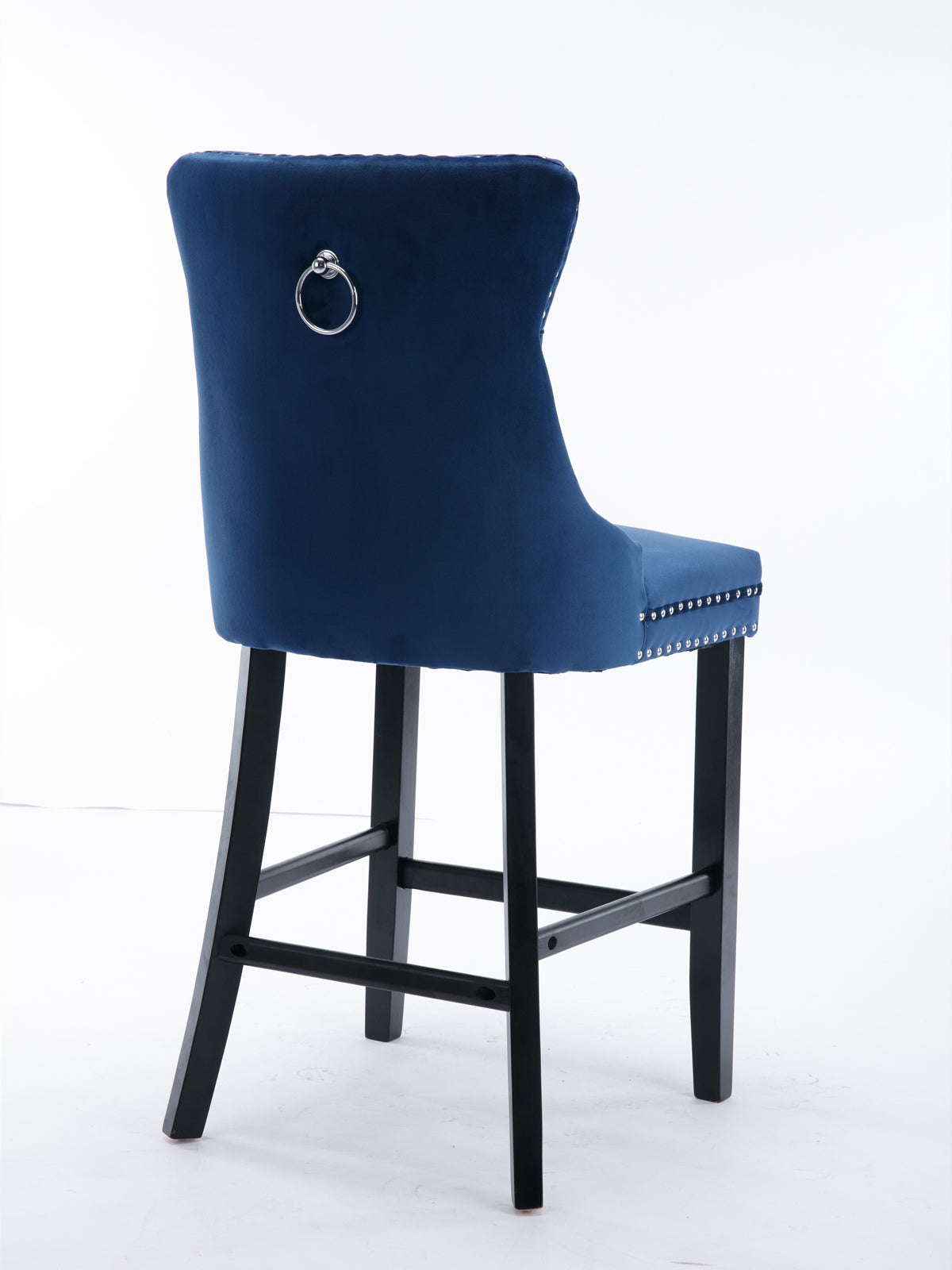Barstools Set of 2 Velvet Upholstered Button Tufted Wooden Legs - Blue