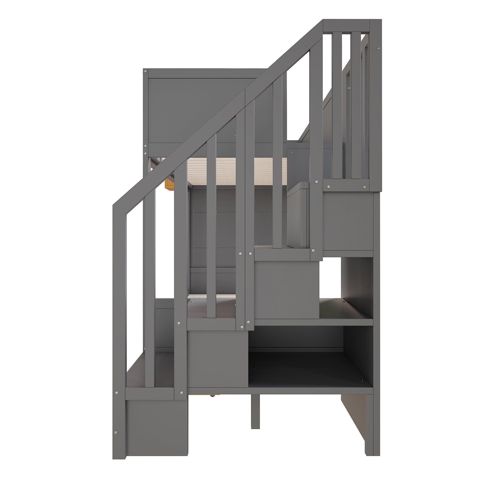 Bunk Bed with Desk, Storage Drawers and Star Motif, 90x200cm, Grey Pine Wood