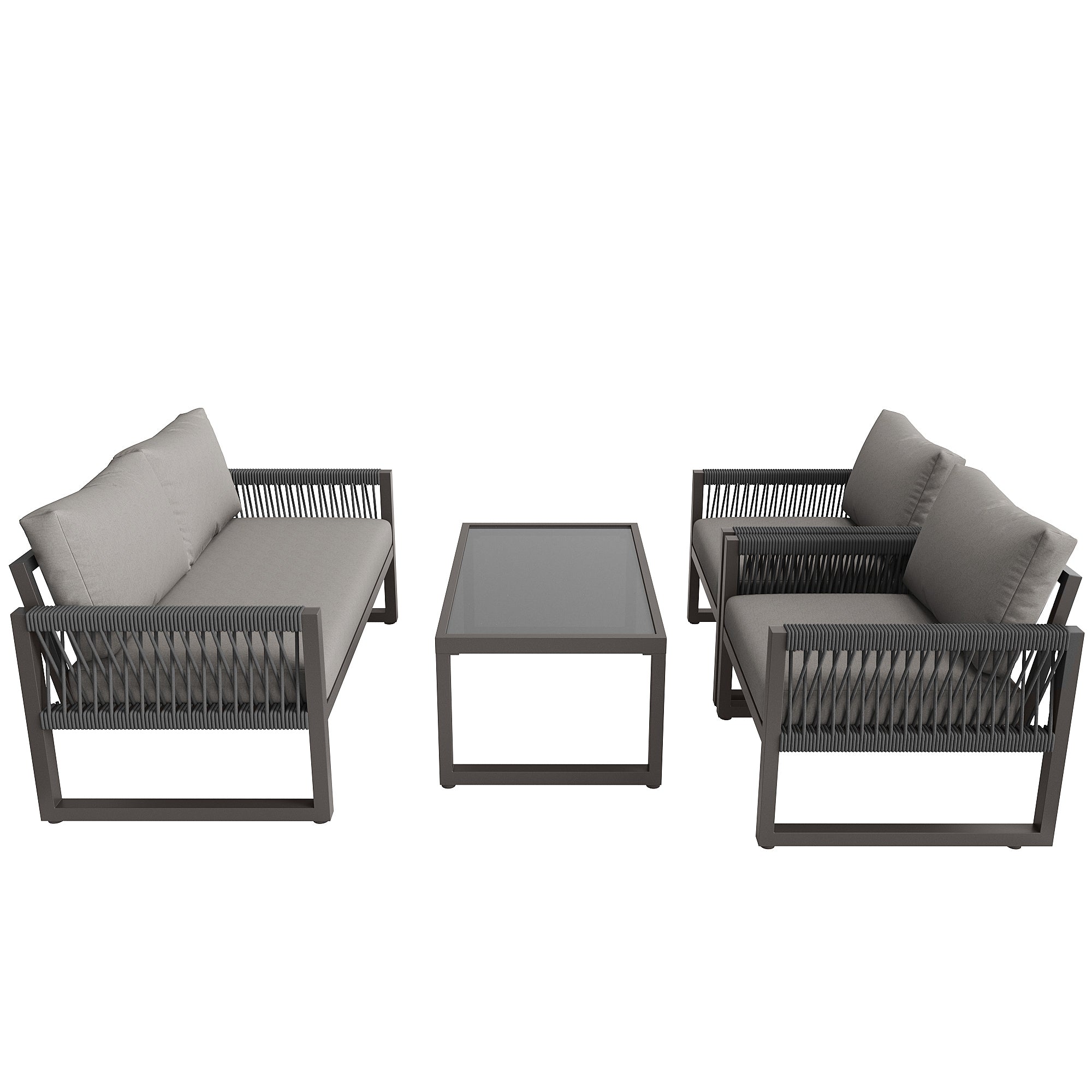 Garden Lounge Set 4-Piece Rope Glass Top - Grey