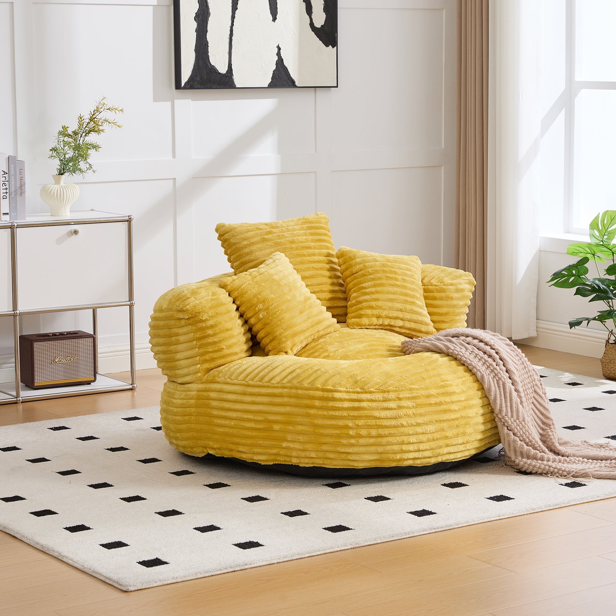 Beanbag High Back Lounger with 3 Cushions - Corduroy