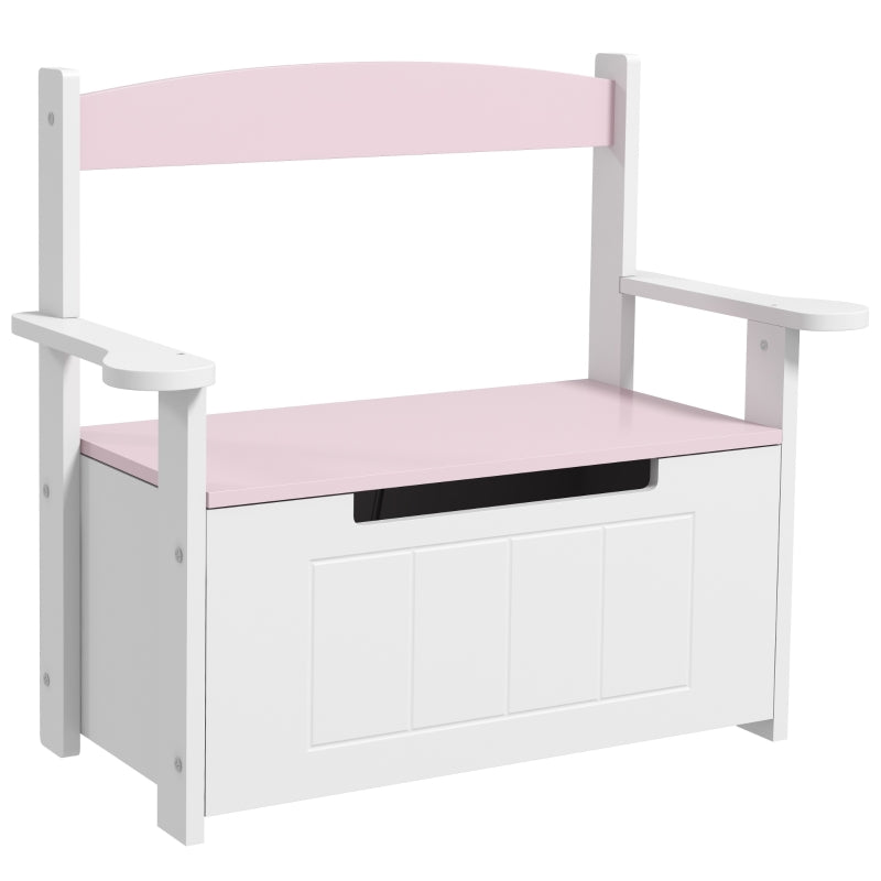 2-in-1 Toy Box Storage Bench with Lid, Pink Engineered Wood