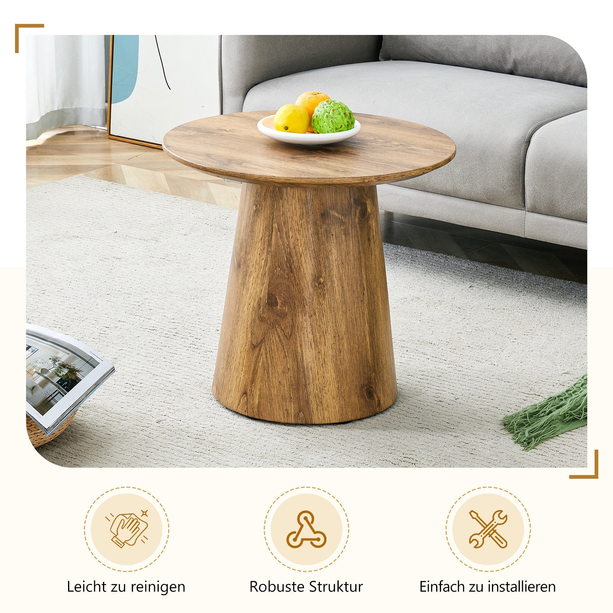 Round Coffee Table 50cm Ø 48cm H Side Table - Natural Wood Look MDF