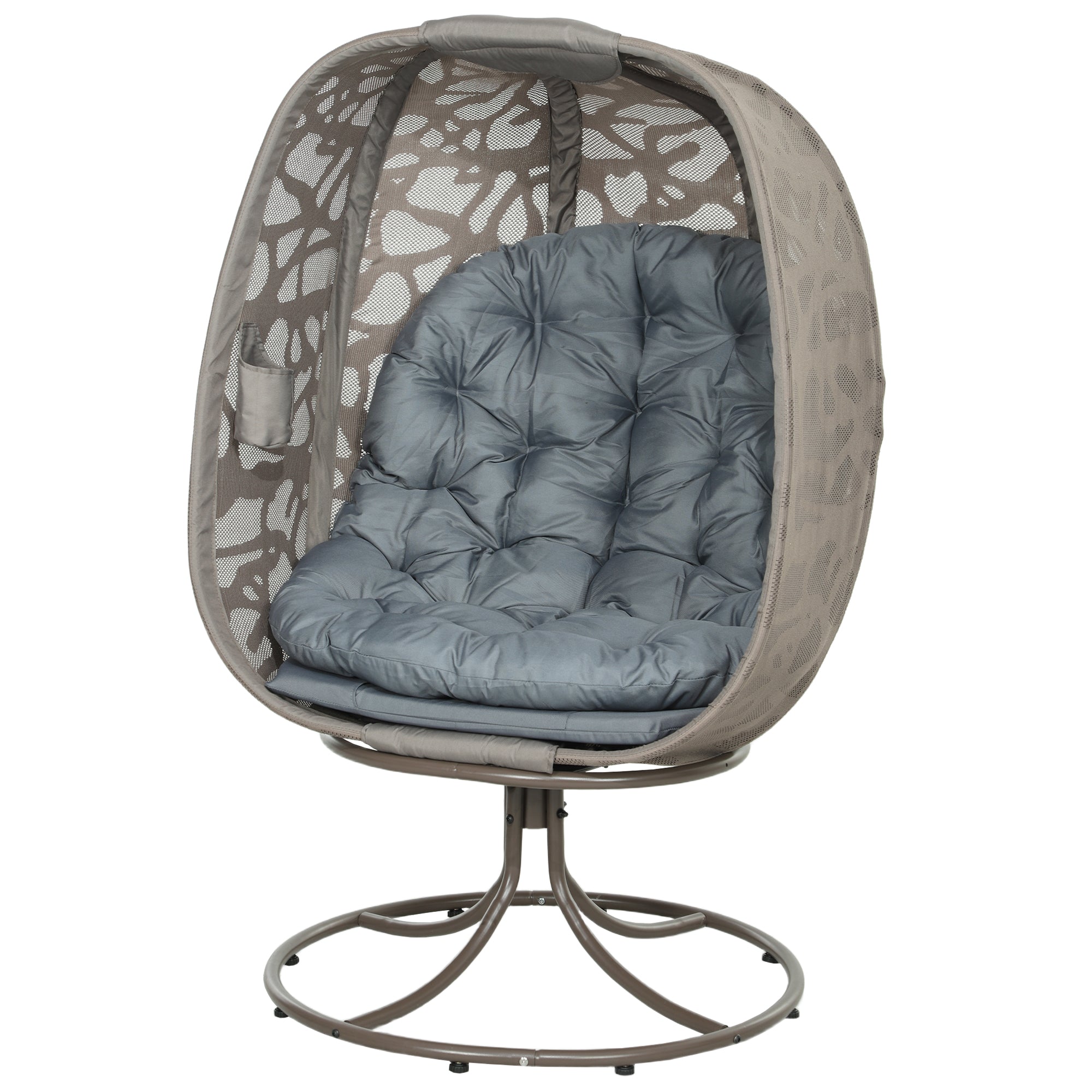 Swivel Egg Chair, Cushions Foldable Basket Metal Frame, Grey
