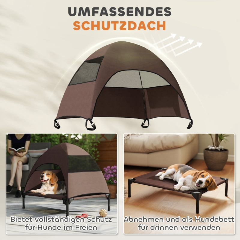 Hundebett für draußen mit Dach, erhöht, für mittelgroße Hunde, Kaffee