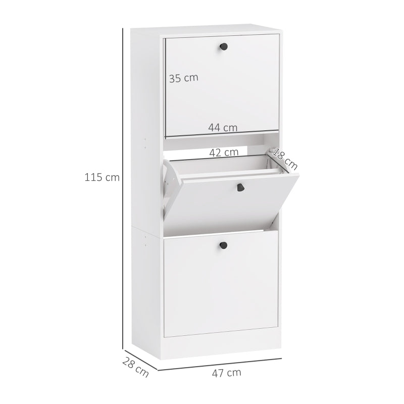 Schuhschrank mit 3 Klappen, verstellbarer Einlegeboden, 12 Paar, Weiß