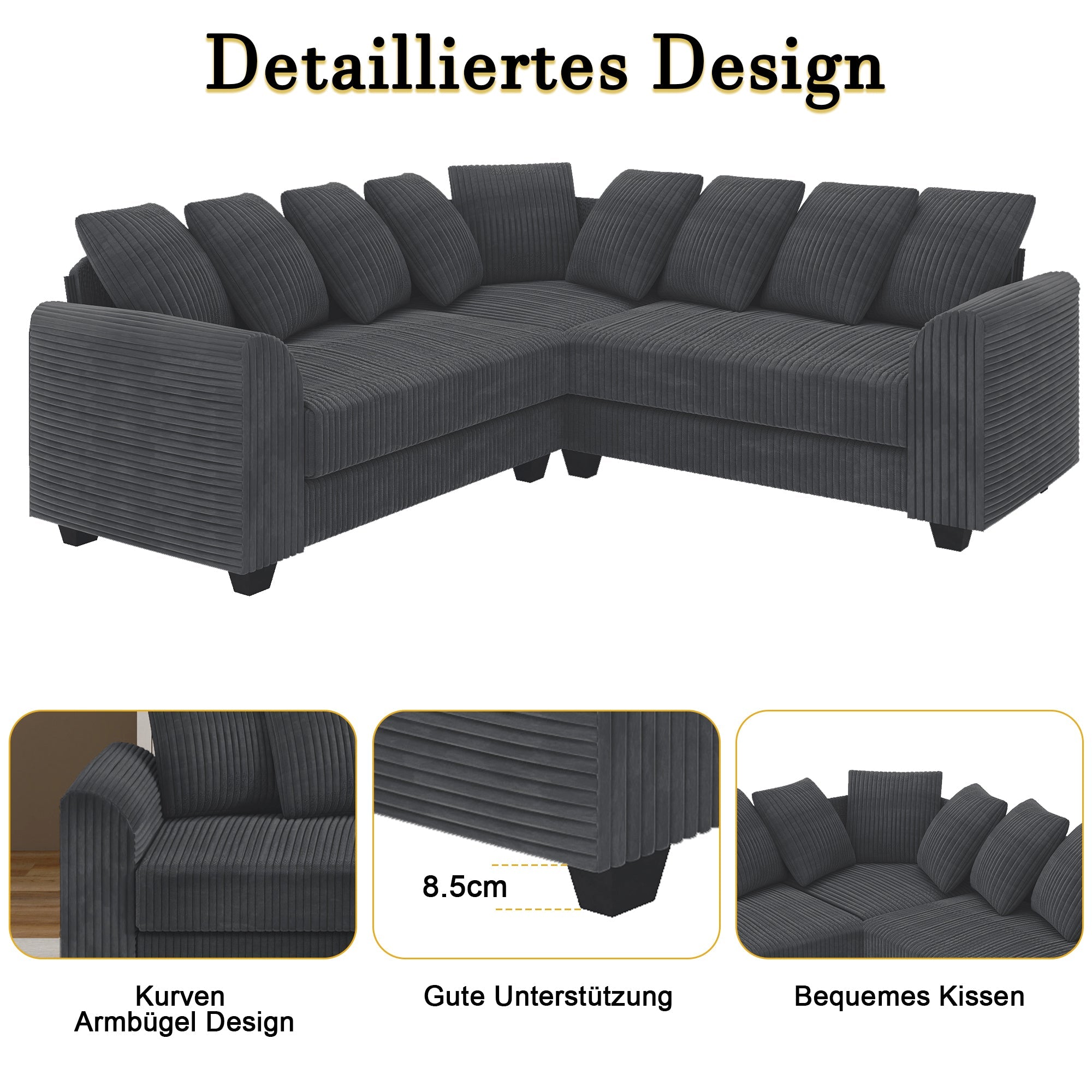 Modular L-Shaped Combination Sofa Repositionable Cushions