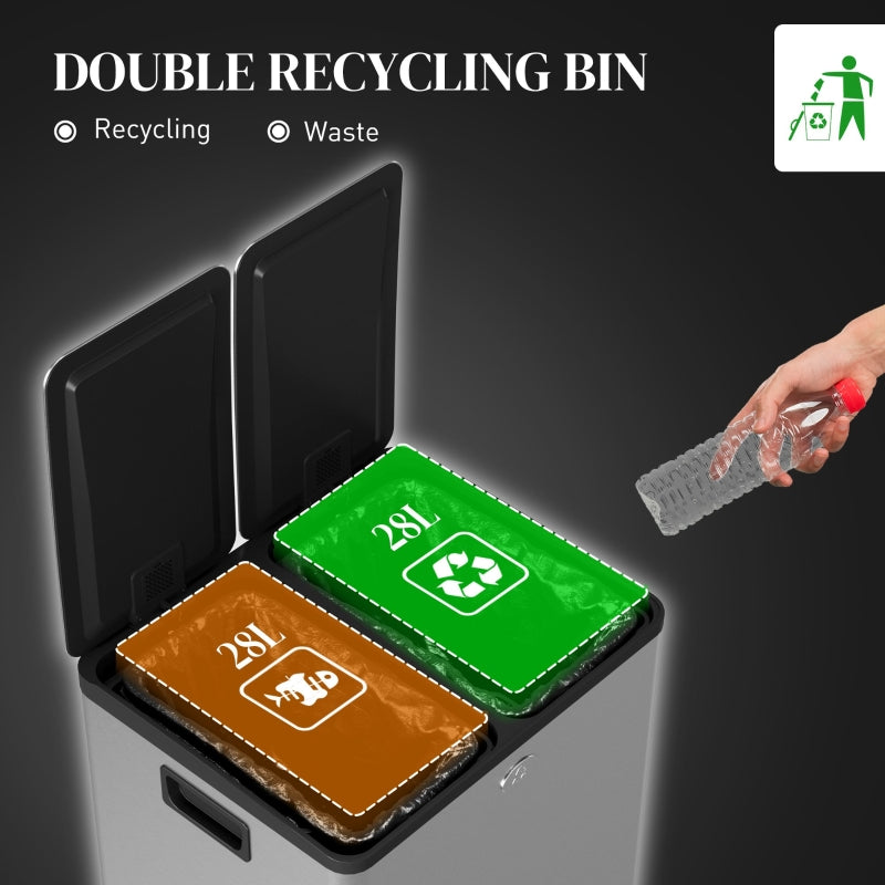 56L Dual Compartment Bin with Deodoriser Holders Stainless Steel