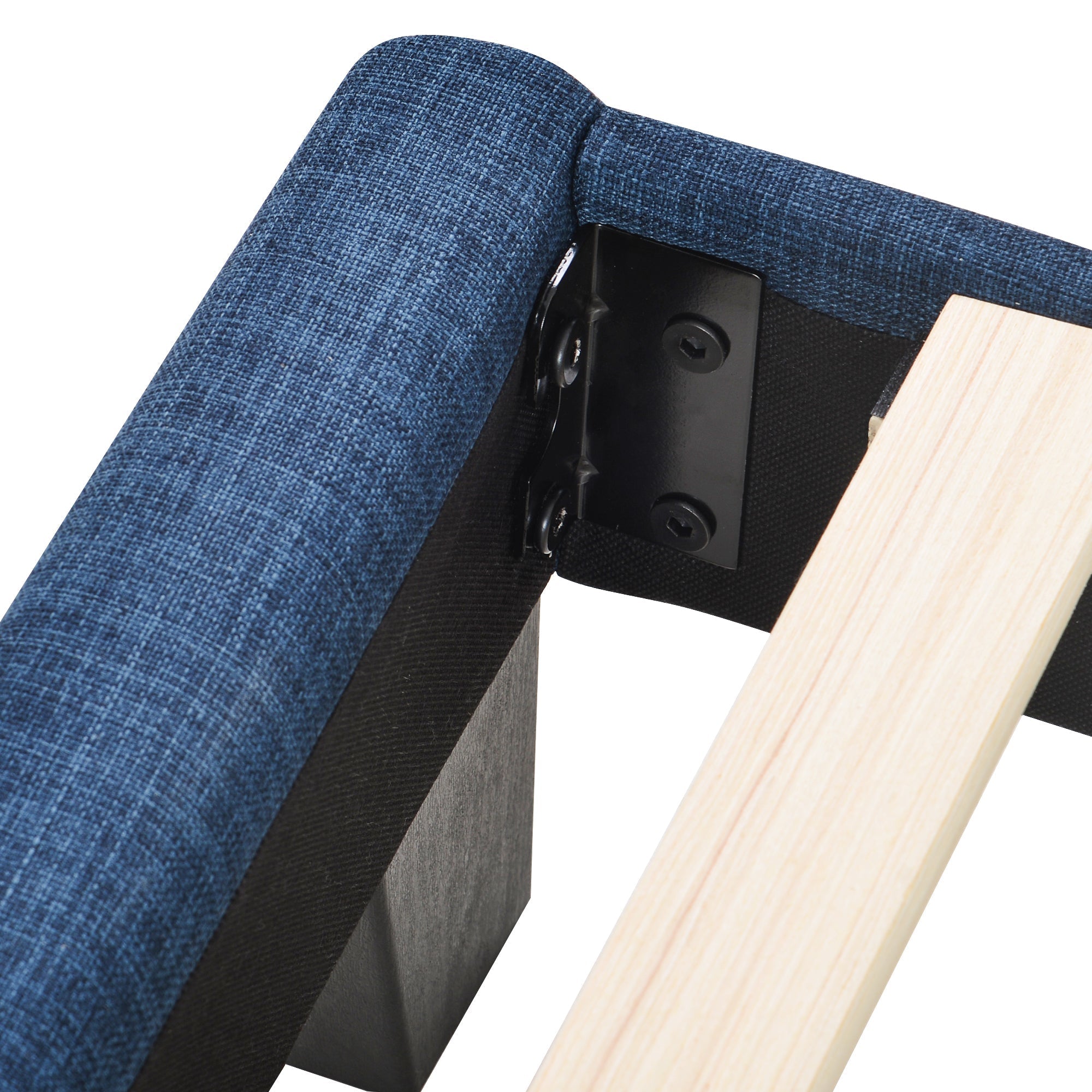 Modern design upholstered bed, single with slatted frame 90x200cm, blue linen