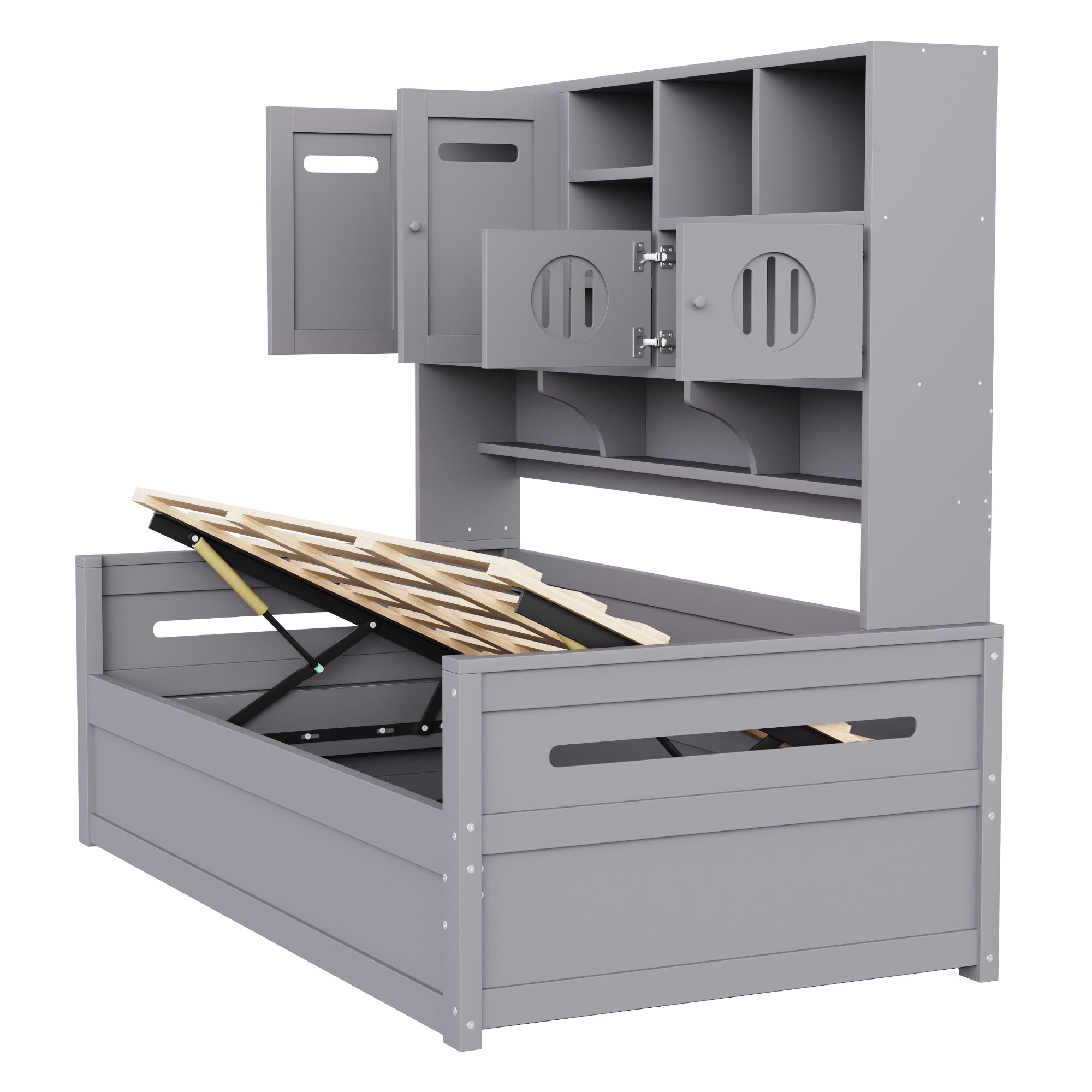 Sofa Bed, 90 x 200 cm Multifunctional Hydraulic Single Bed Frame, Grey Wood
