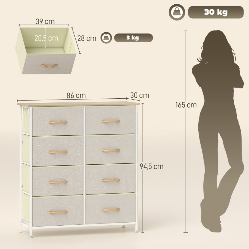 Schlafzimmer-Kommode, 8 Stoffschubladen, Stahl, Beige