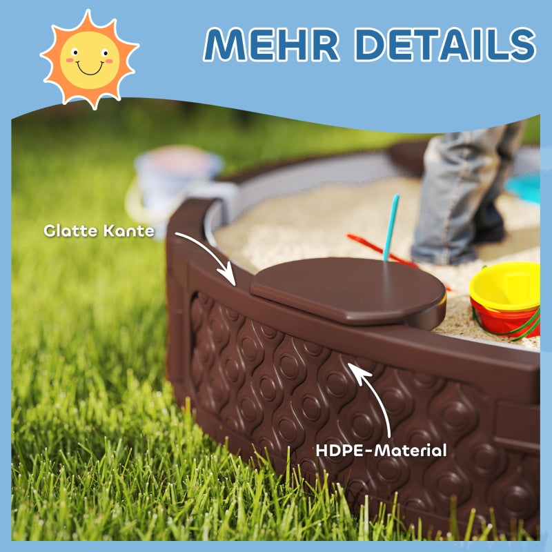 AIYAPLAY Sandpit Sandbox with 3 seats, waterproof base, weather-resistant protective cover, for 1.5-5 year old children, dark brown