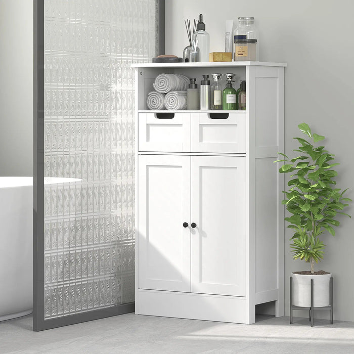 Bathroom Cabinet Storage Adjustable Shelf 2 Drawers Door 60x30x108.8cm White