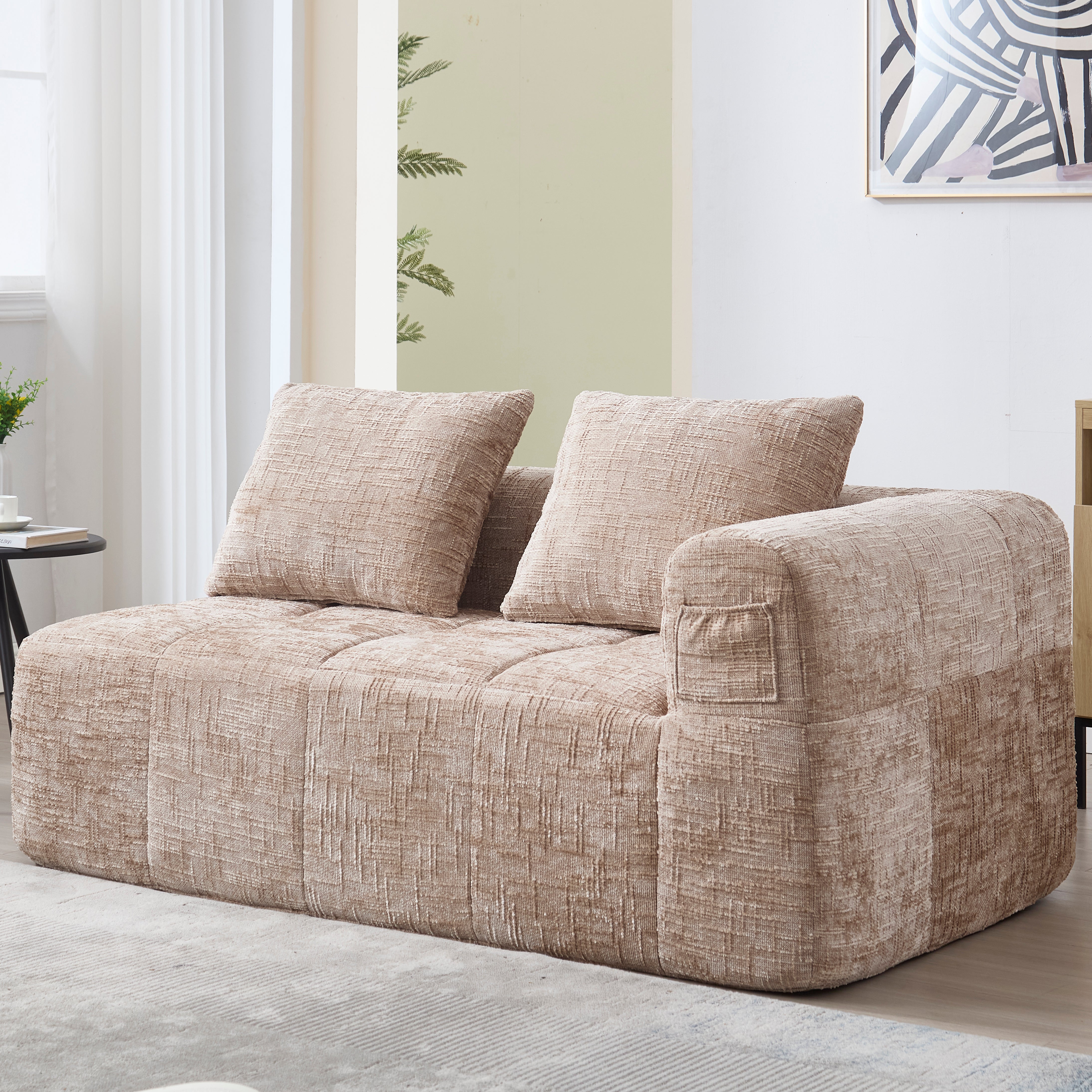 Sofa, 2-Person Plush No Assembly Side Pockets, Khaki