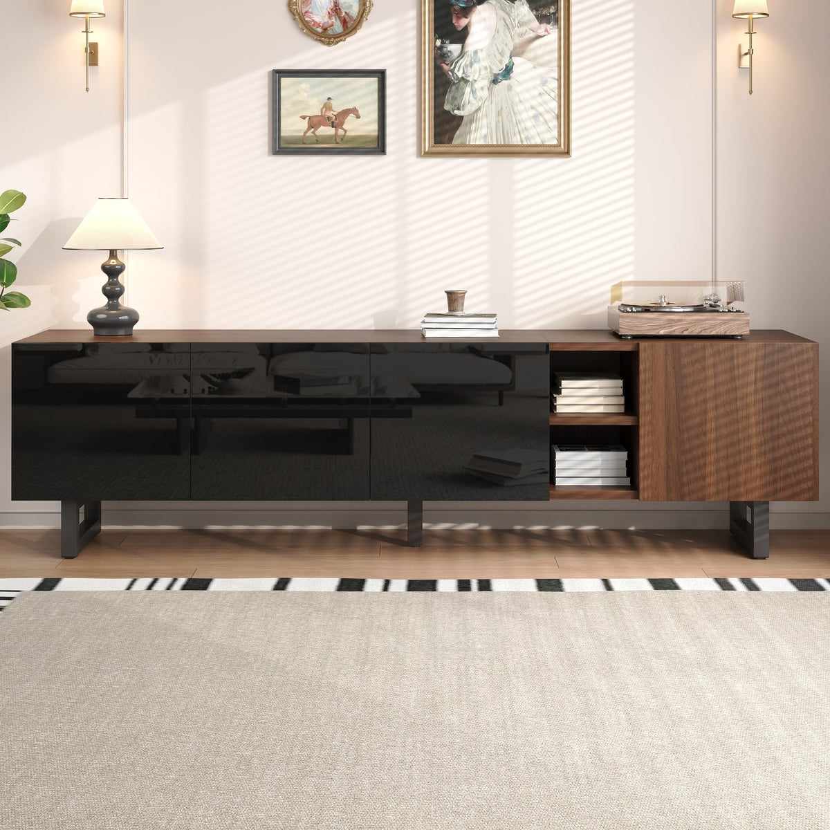 TV Cabinet Low 4 Doors 180x38x50cm - Vintage Wood Grain