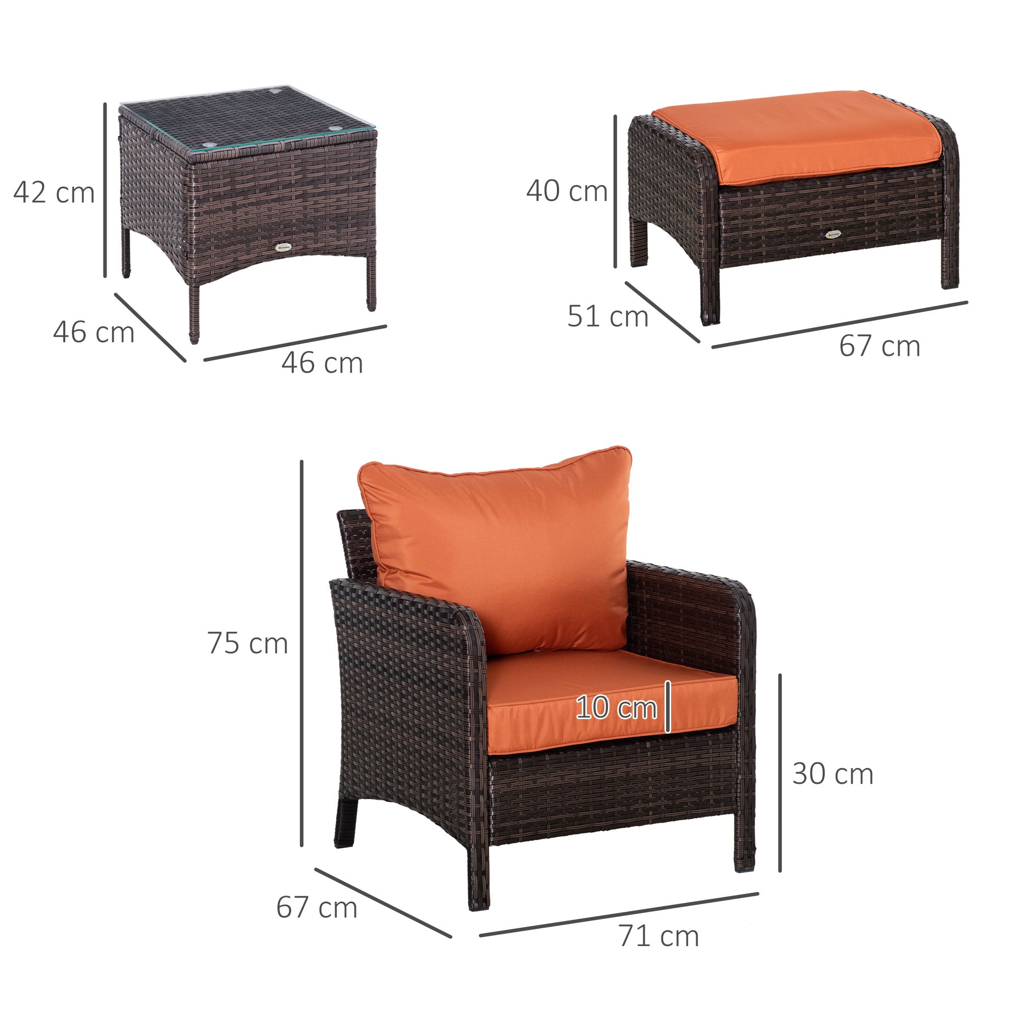5 Piece PE Rattan Garden Furniture Set with Padded Cushions and Glass Top Table, Brown