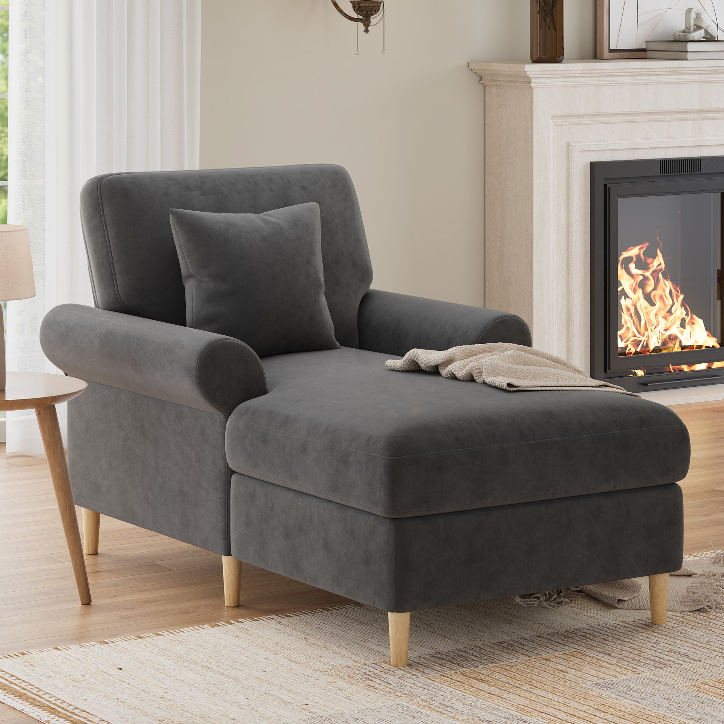 Upholstered Recliner Folding Sleeper Chair for Living Room/Bedroom, Velvet, Grey