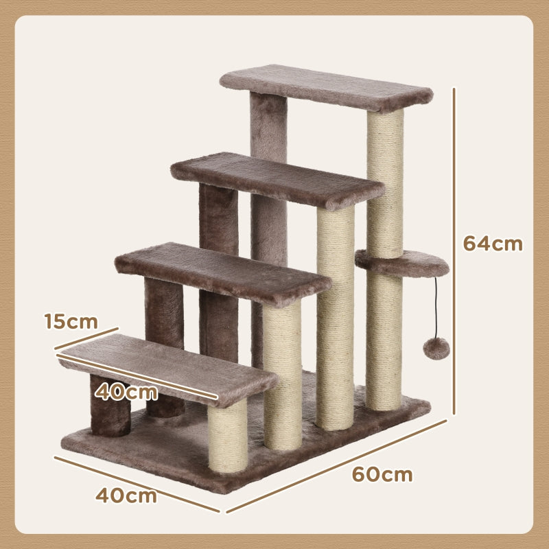 Pet Stairs Scratching Post, 4-Step for Animals up to 5 kg, Brown