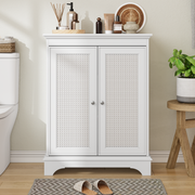 Bathroom Cabinet, Floor-Standing with Basket Door & Adjustable Shelf, White