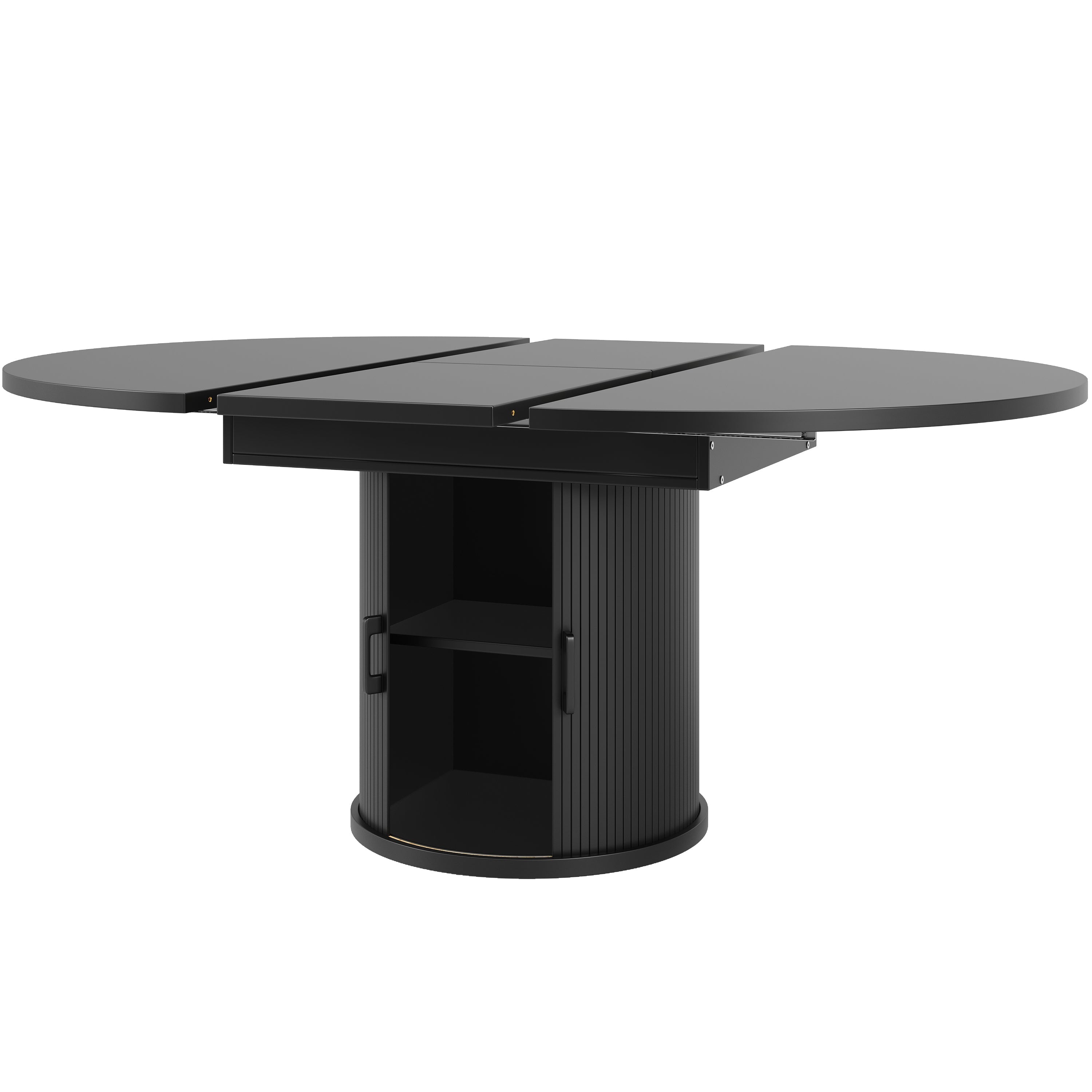 Round Extendable Dining Table, 118-158 cm Oval Tabletop for 6 People, Walnut and Black