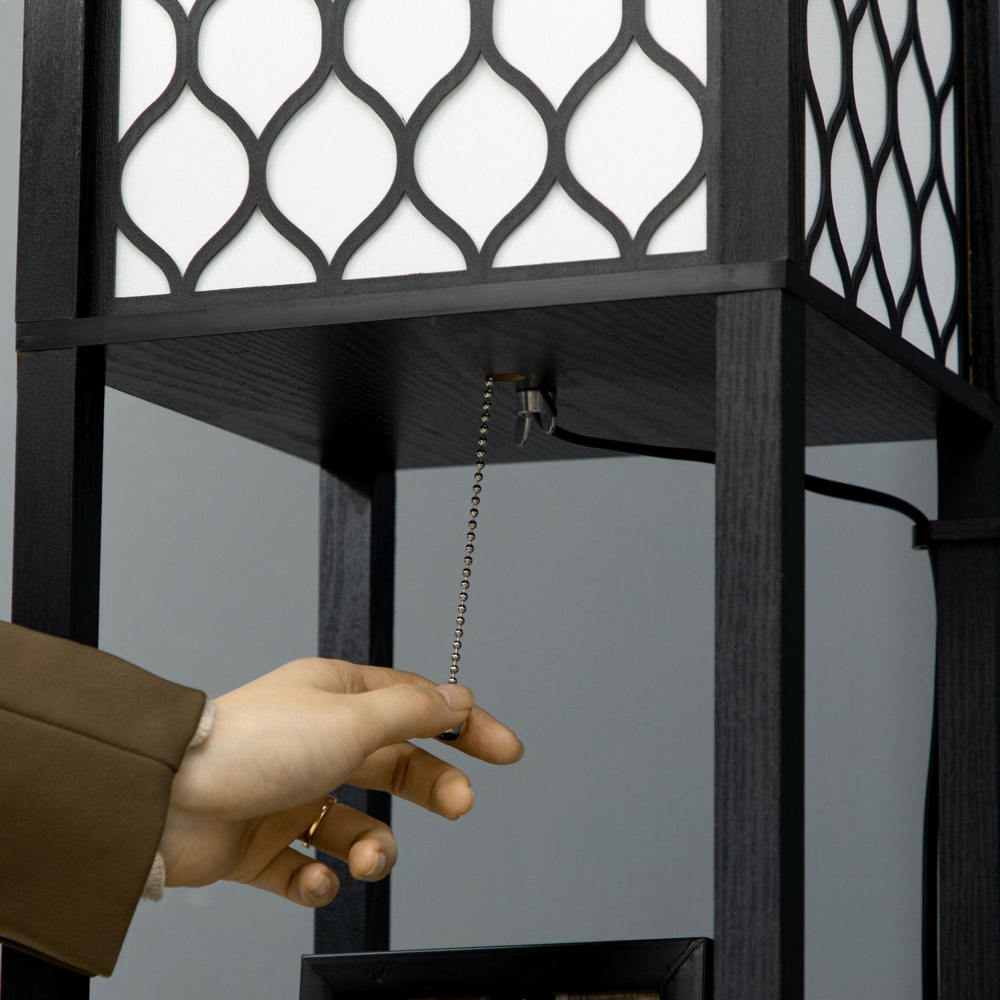 Floor Lamp with Shelf, Double Light, 40W E27, Pull Chain Switch