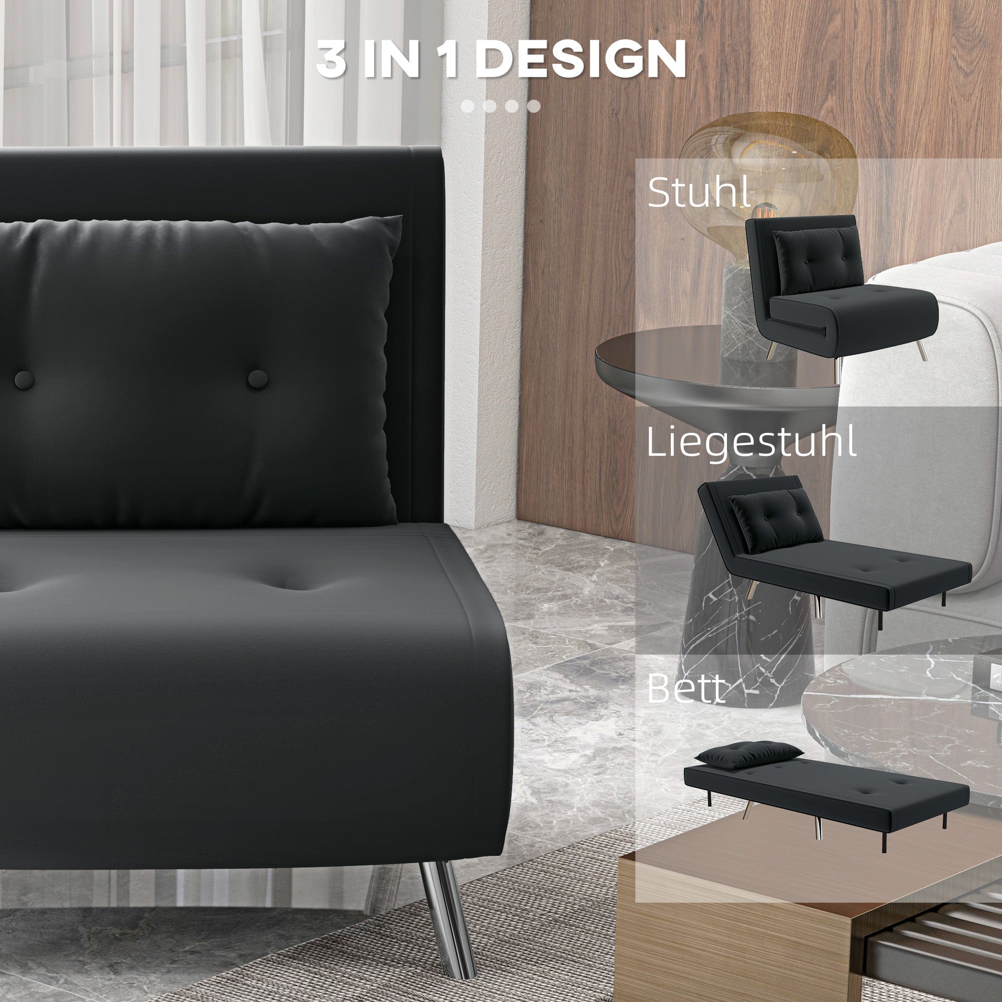 Folding Armchair, Bed Function Single Sofa, Velvet Black