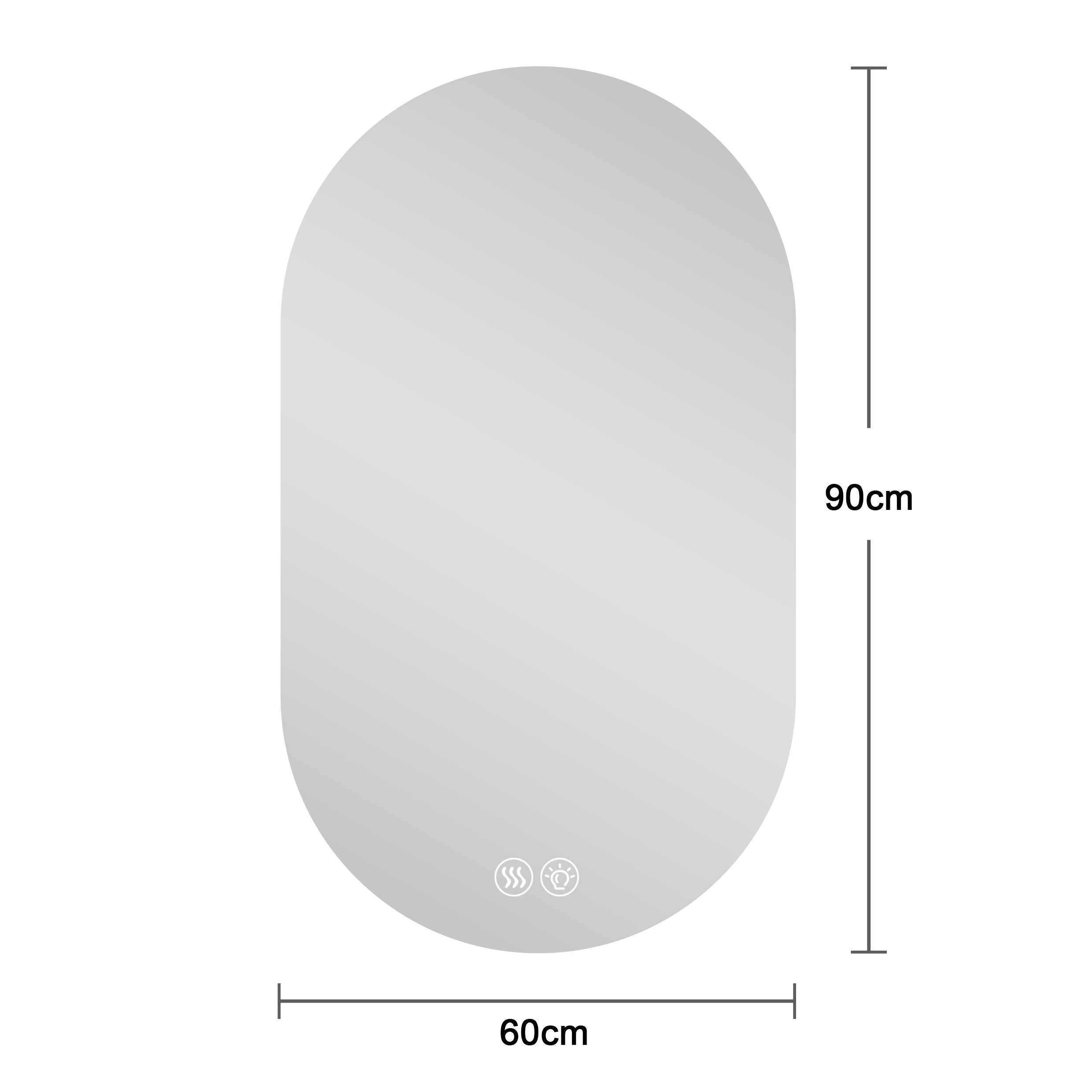Smart Wall Mounted LED Mirror 60x90cm Anti-Fog Touch Screen Silver Glass
