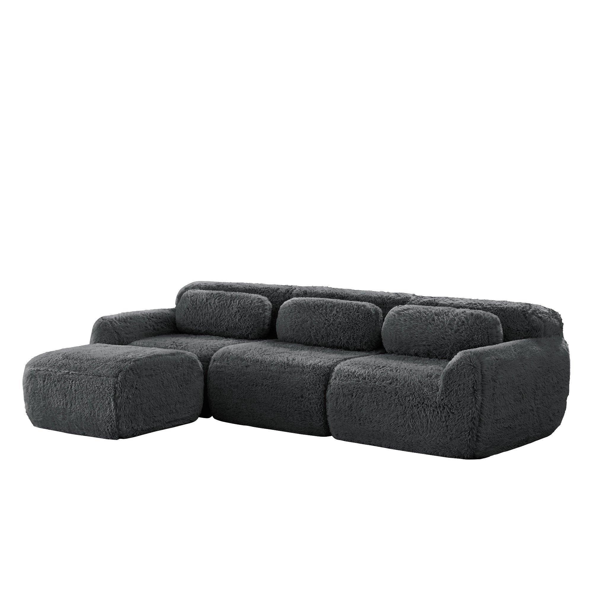 L-shaped Modular Sofa Frameless Deep No Assembly - Plush Fabric Grey