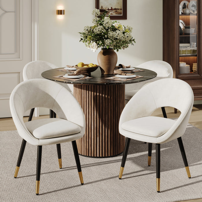 4 Dining Chairs with Comfortable and Breathable Seats, Beige Velvet Fabric