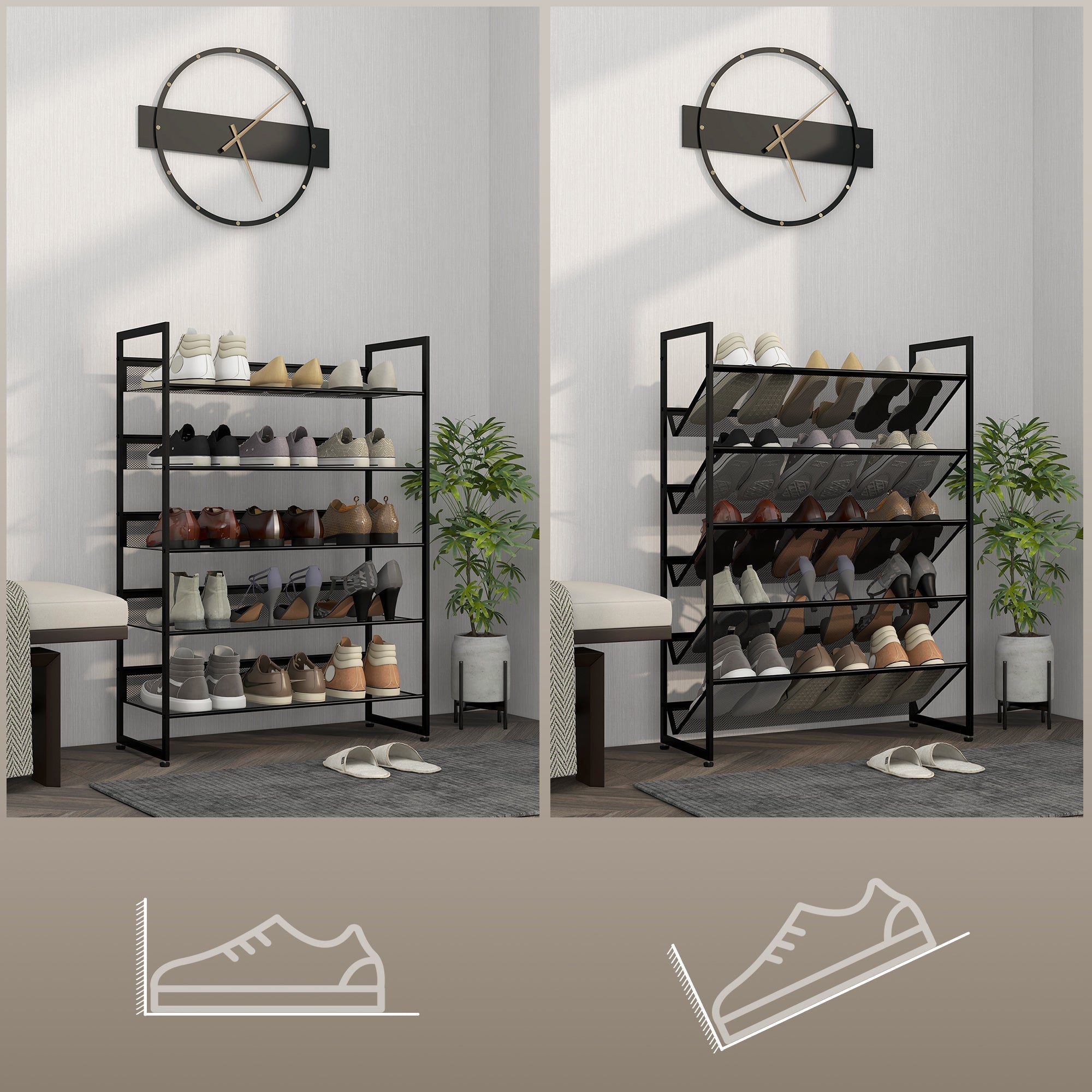 Kleines Schuhregal, hoch, schmal, 5-etagig, Schwarz
