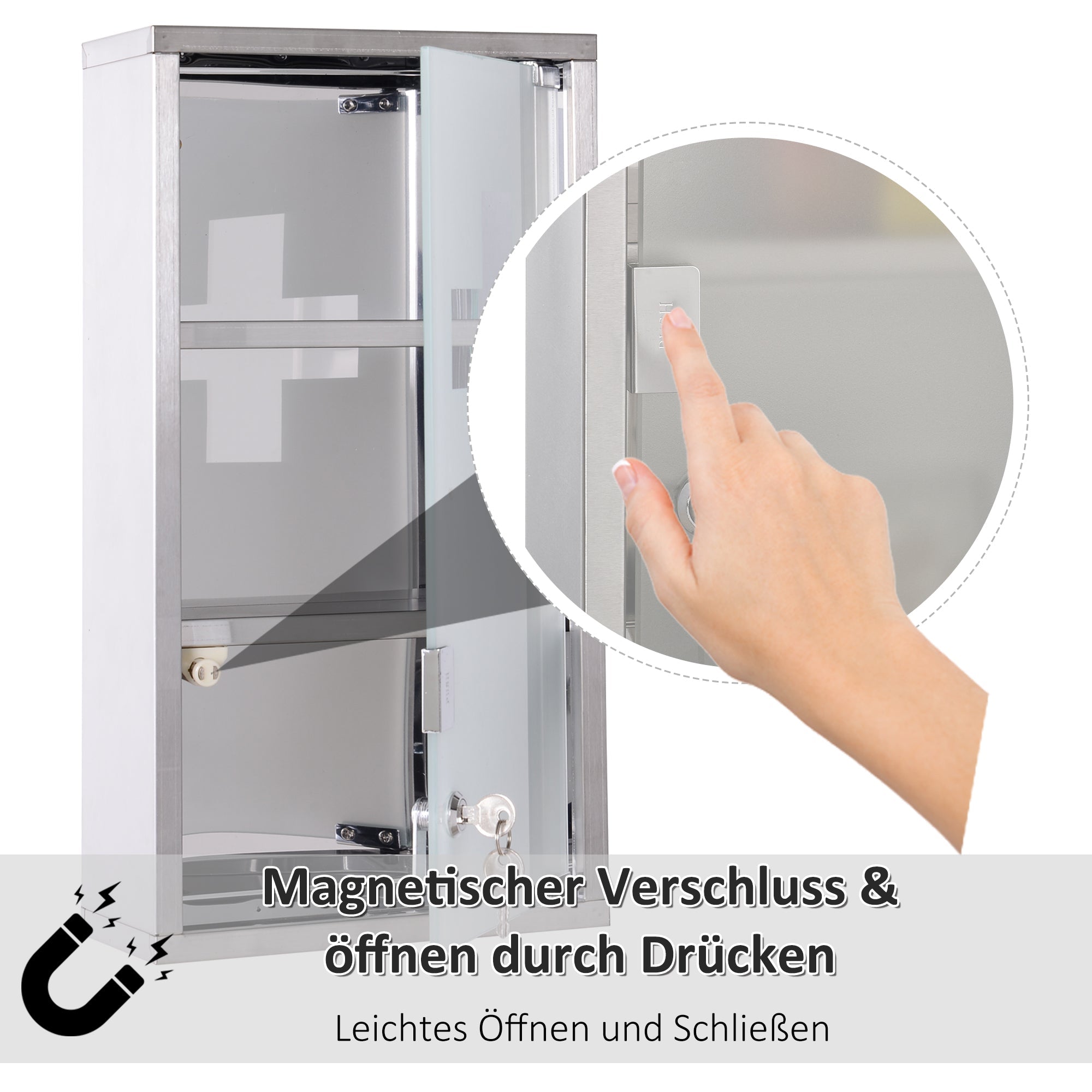 Medicine Cabinet 3 Compartments Home Pharmacy 25x12x48cm Stainless Steel
