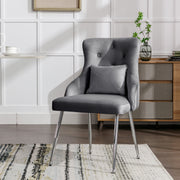 Button Pattern Dining Chair, Upholstered Armchair with Metal Legs, Modern Lounge Chair, Grey