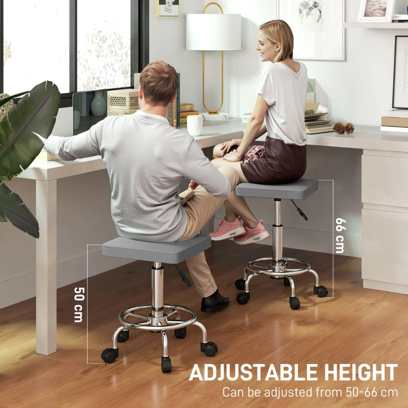 Salon Stool Padded Adjustable Height Swivel Faux Leather - Grey