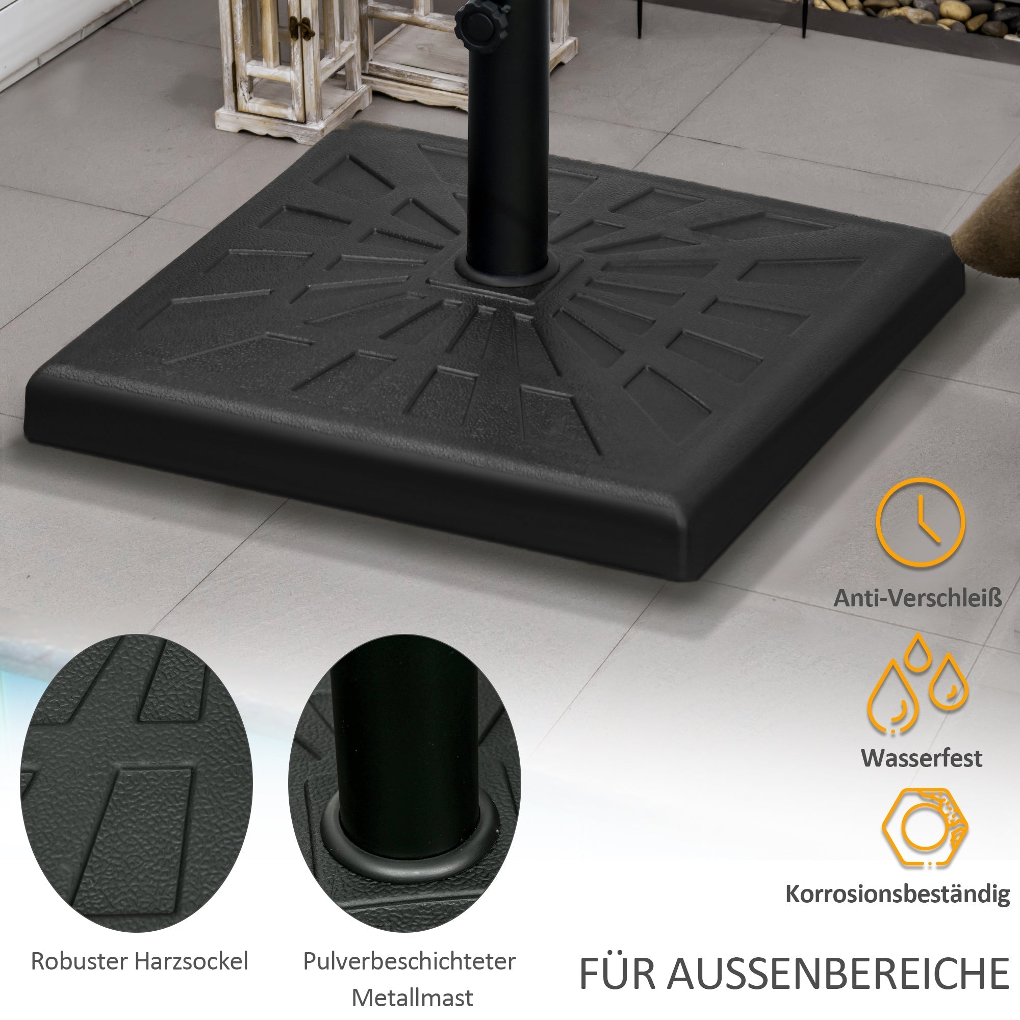Parasol Base 19kg Stable for 32/38/48mm Poles, Black Resin