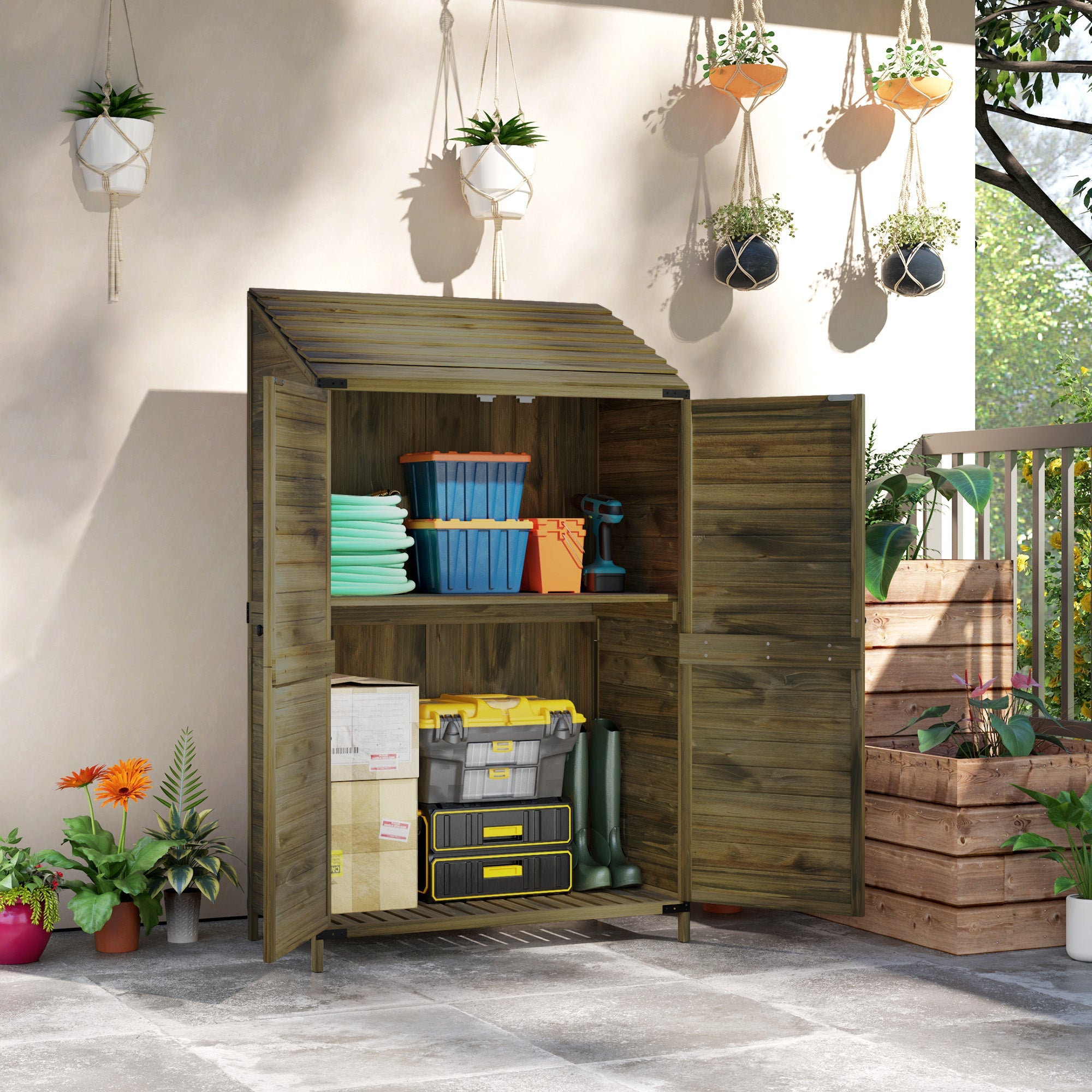 Garden Shed Two-Tier, 59 x 103.5 cm, Wooden Olive Brown