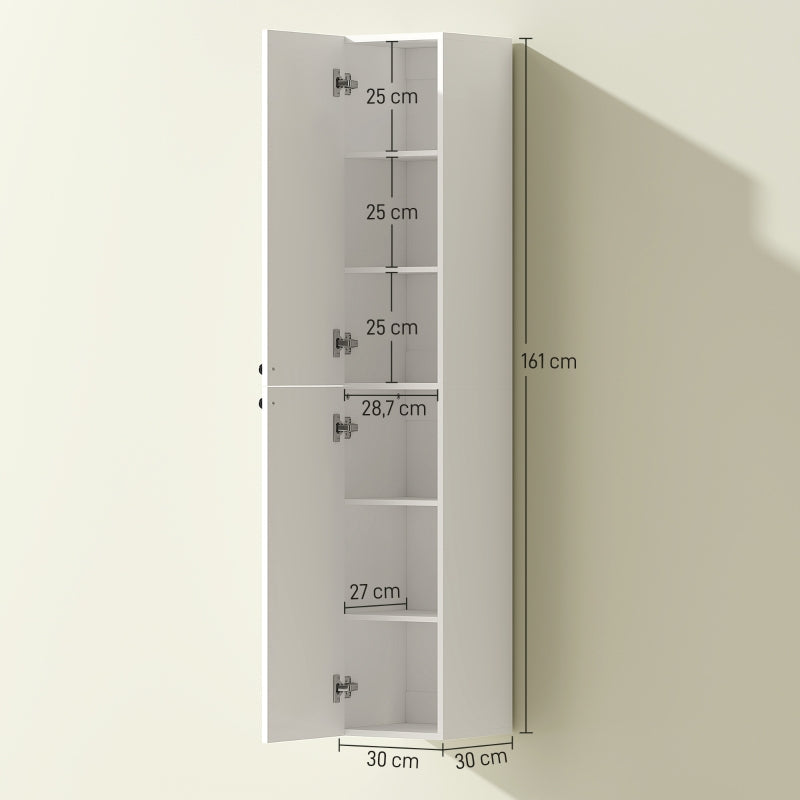 Wall-Mounted Bathroom Cabinet, 6 Shelves, Lacquered MDF, White