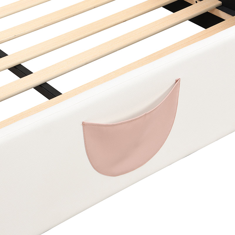 Cartoon Butterfly Bed 140x200cm LED Light Slide Ladder - Pink/White PU