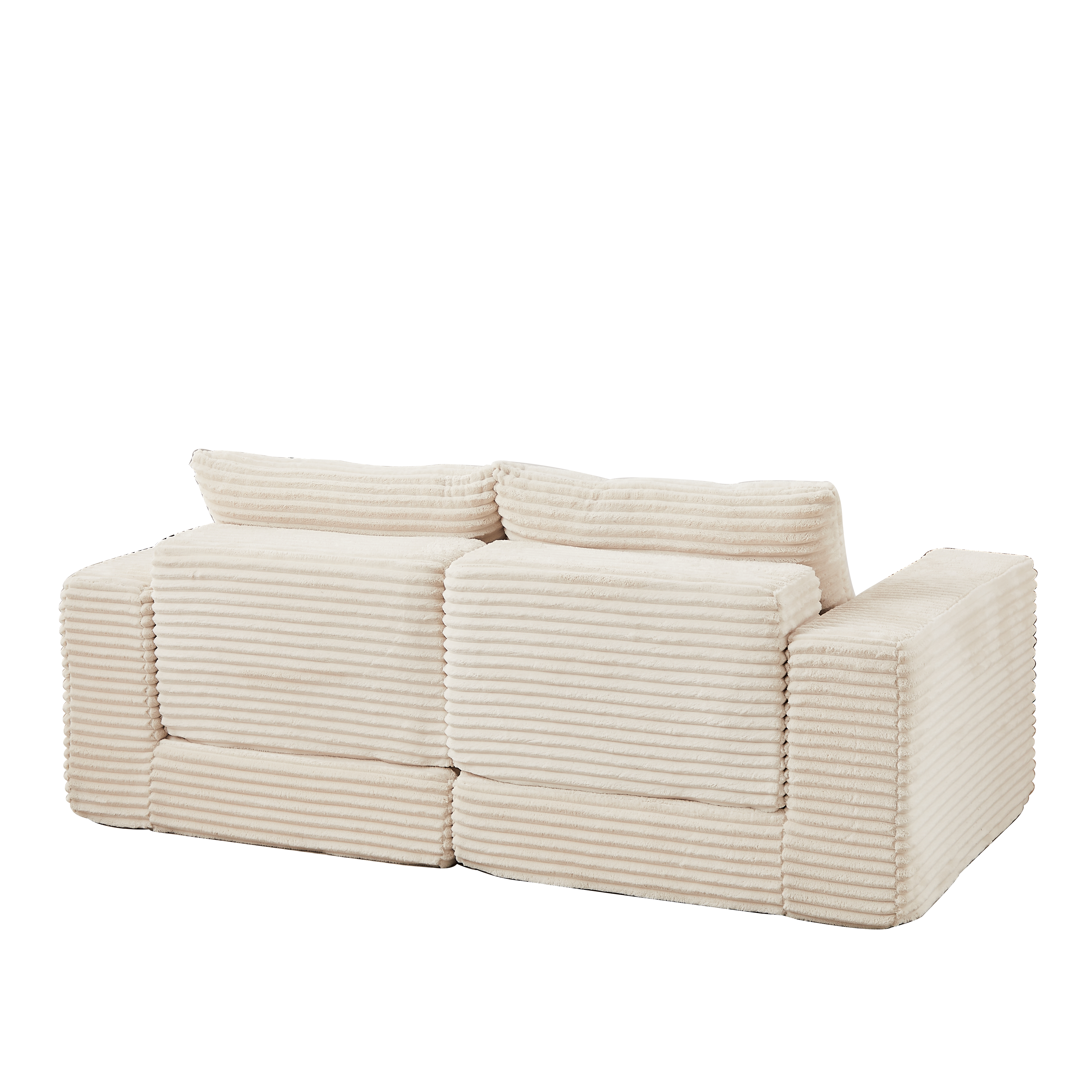 Corduroy 2-in-1 Sofa Bed with Two Pillows, Removable Footstool and Modular Design, Corduroy