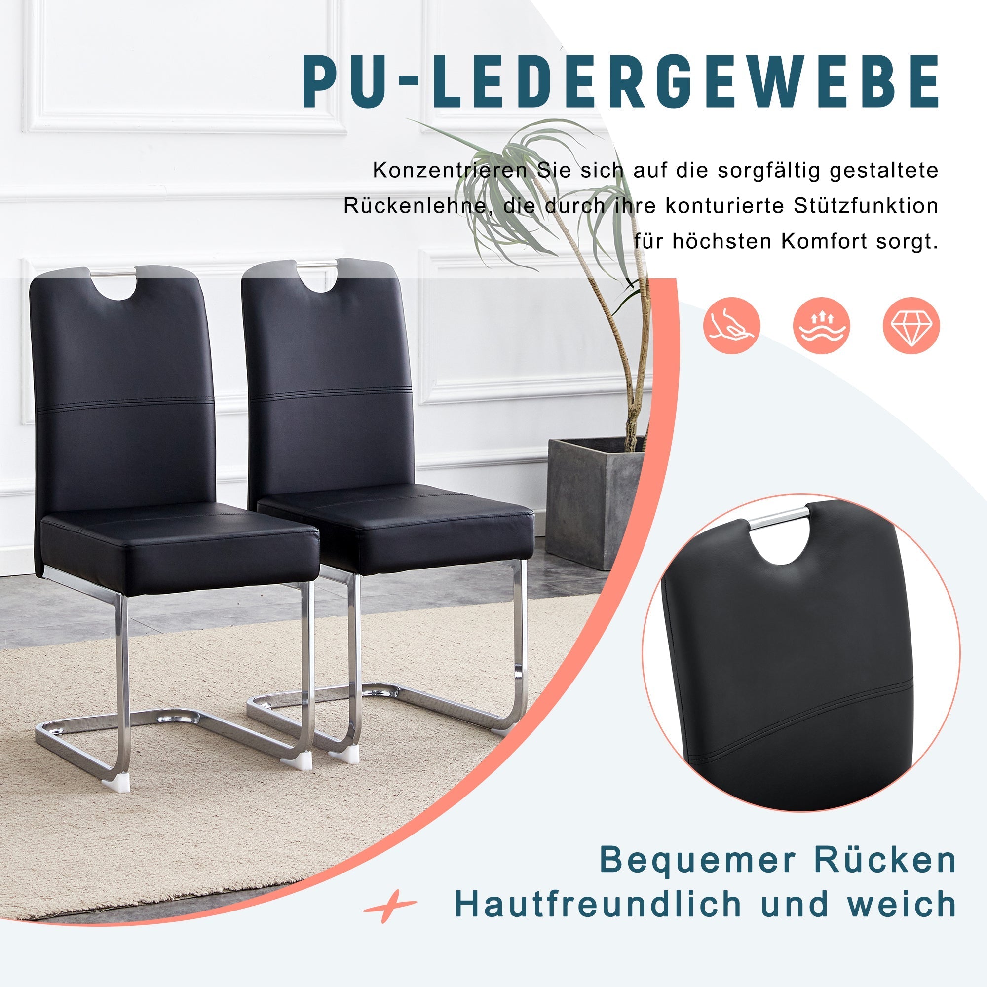 Set of 2 Dining Chairs Thickened Ergonomic Spring - Black