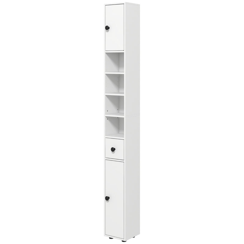 kleankin Slim Bathroom Cabinet, Tall Toilet Cabinet with Drawer & 4 Open Compartments, White