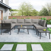 Iron Garden Lounge Set U-Shaped Corner Sofa 8-Seater 2 Tables - Various
