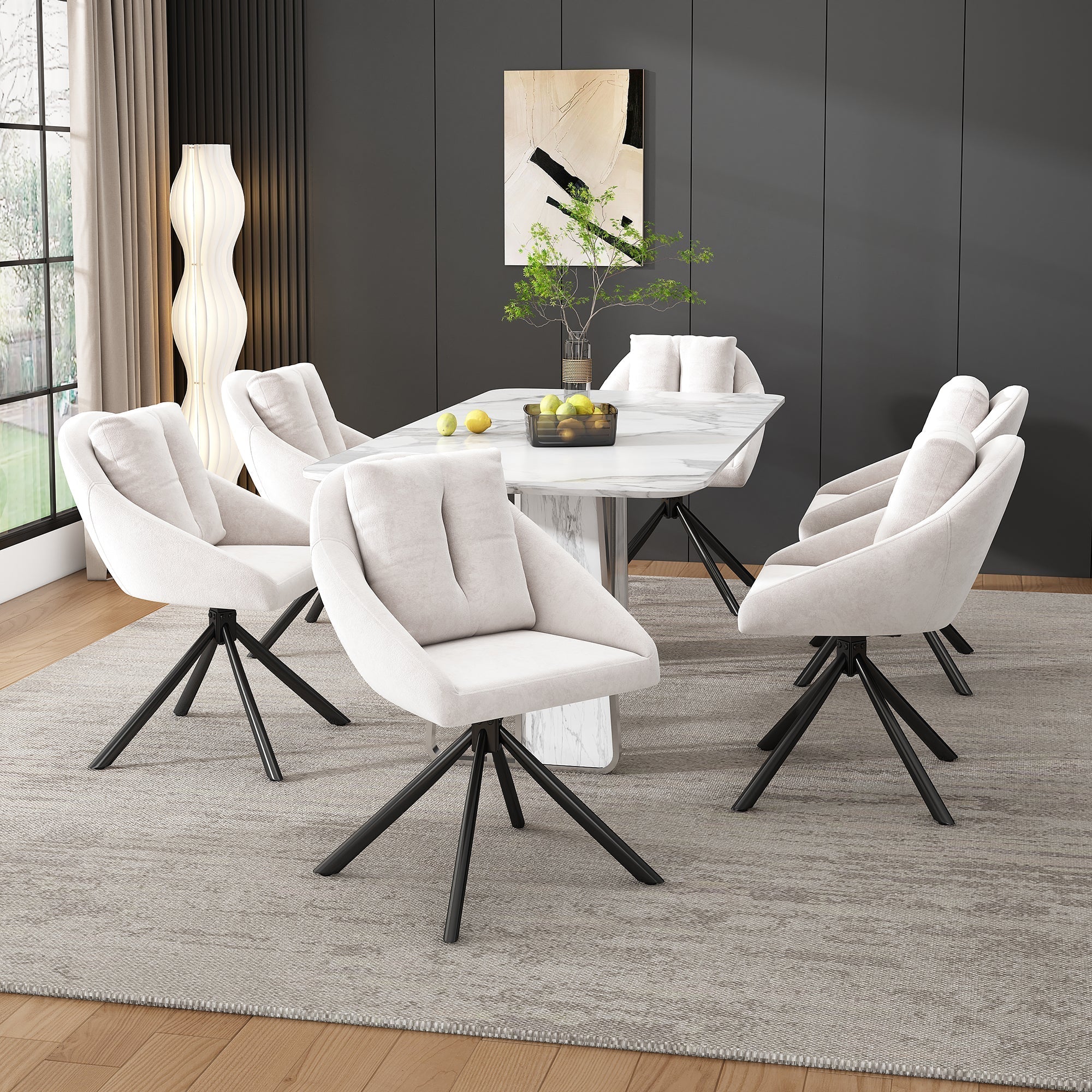 Swivel Dining Chair Modern Ergonomic - Beige Velvet