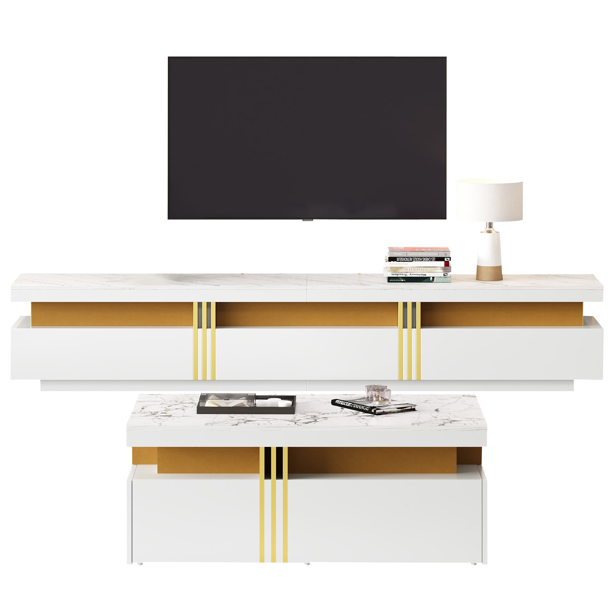 TV Wall Cabinet Set with Coffee Table & TV Cabinet, White
