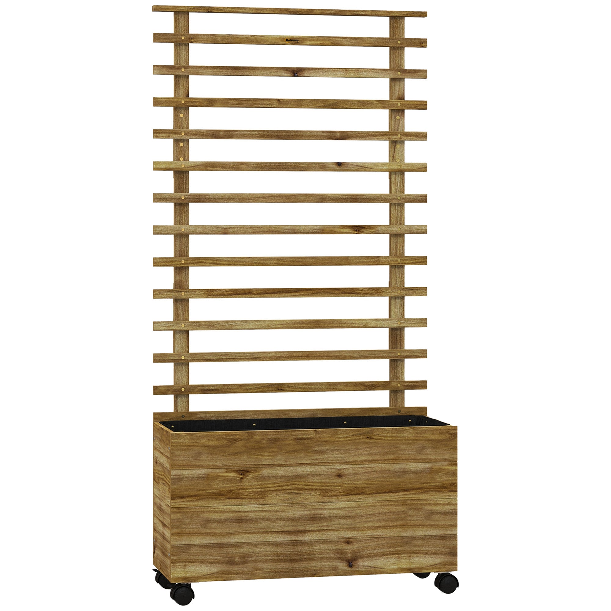 Wooden Raised Planter with Back Trellis, Natural Finish